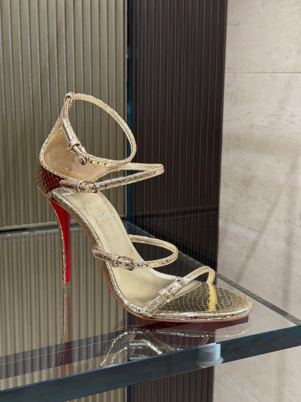 Condora 100mm Metallic Python-Effect Leather Sandals