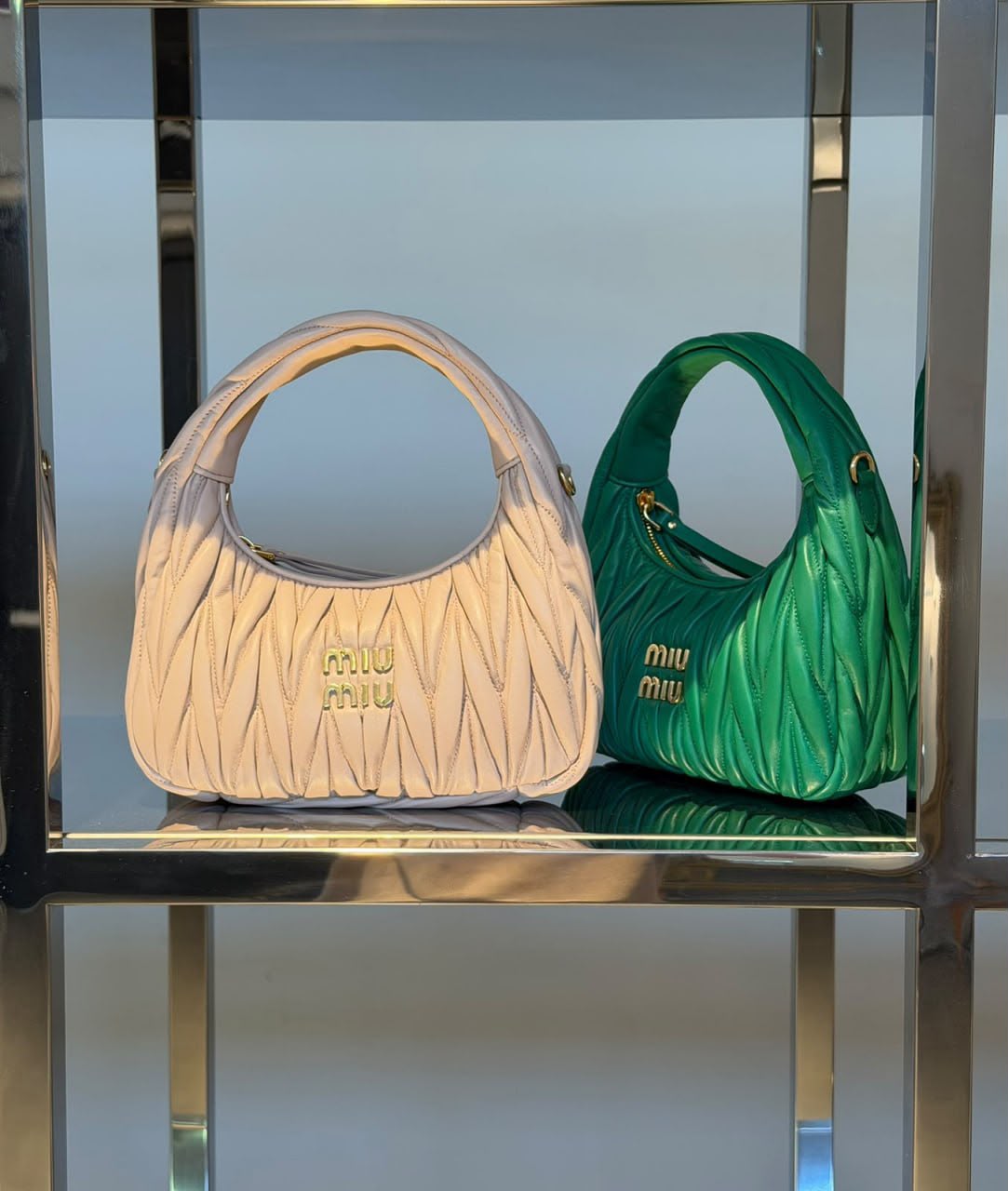 Miu Wander Matelassé Nappa Leather Mini Hobo Bag
