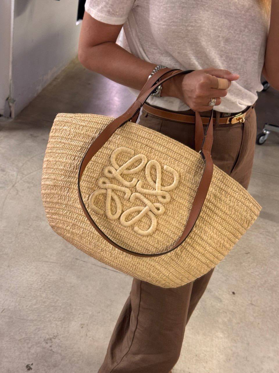 Anagram Basket Bag in Raffia and Calfskin