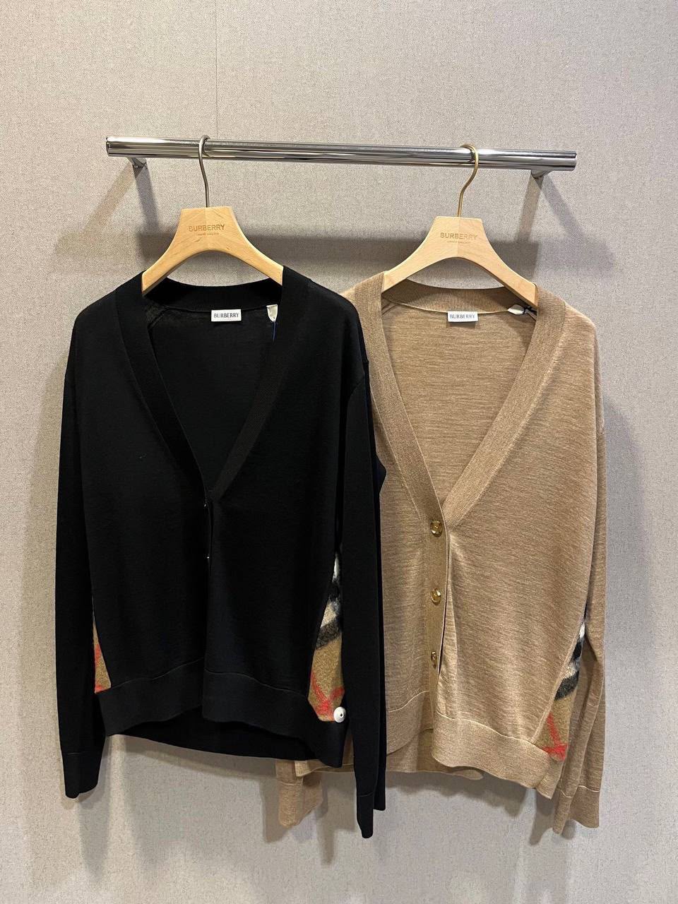 Check Panel Merino Wool Cardigan