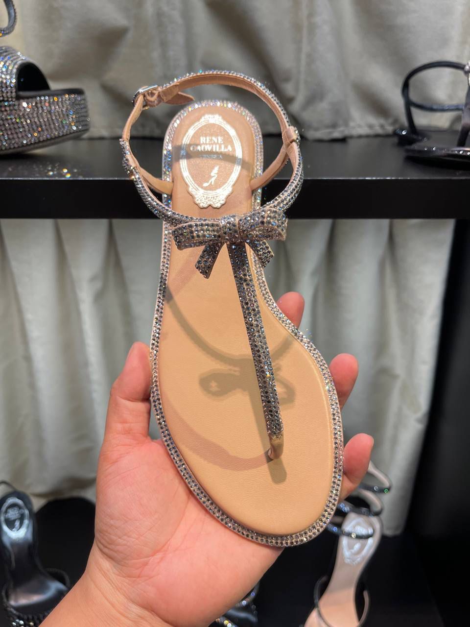 Cleo Bow Crystal-Embellished Thong Sandals