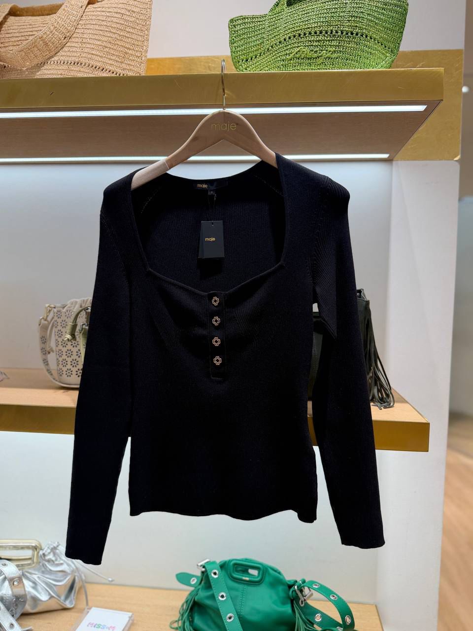 Ribbed knit sweater with jewel buttons