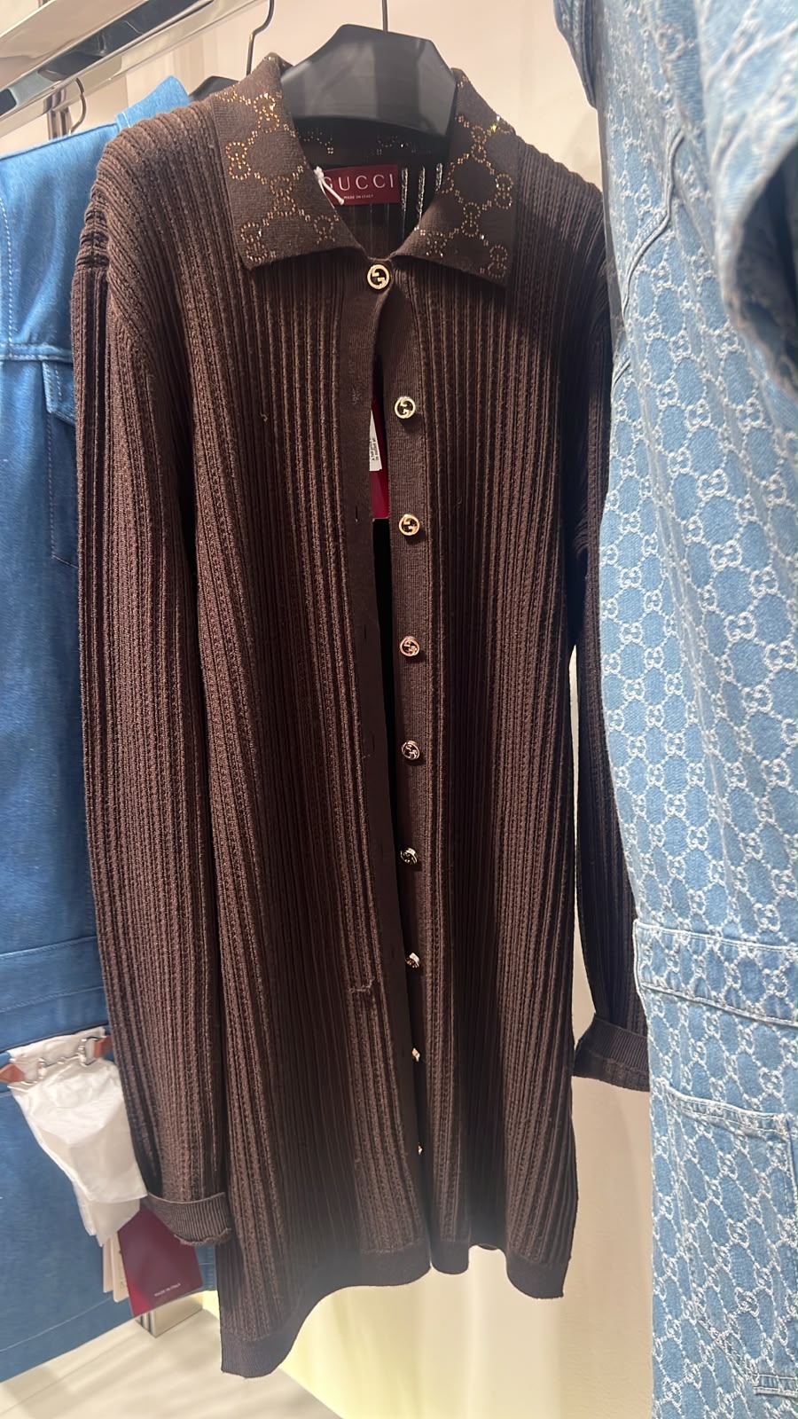 Ribbed Knit Cardigan with GG Collar