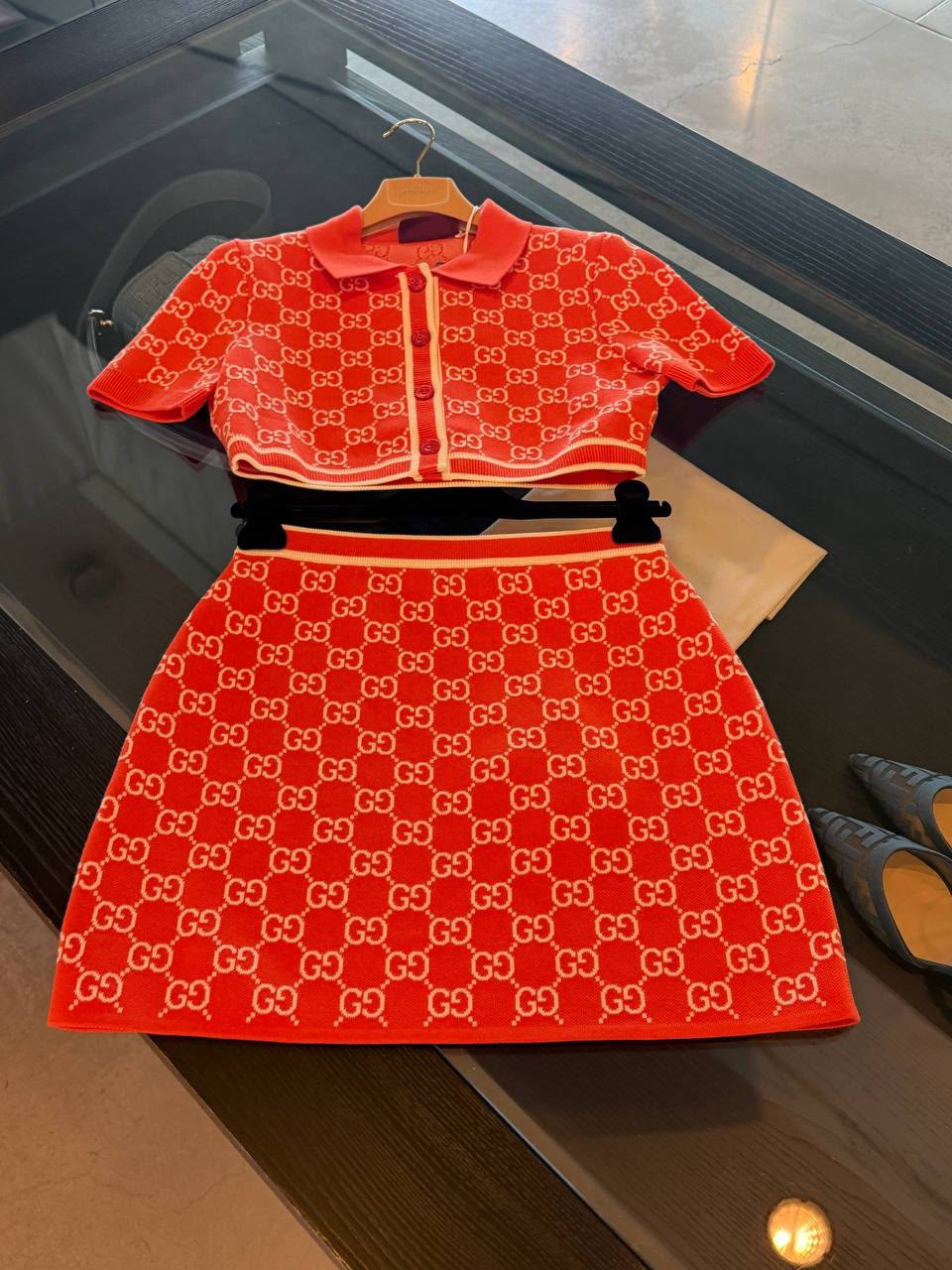 GG Jacquard Knit Polo and Skirt Set