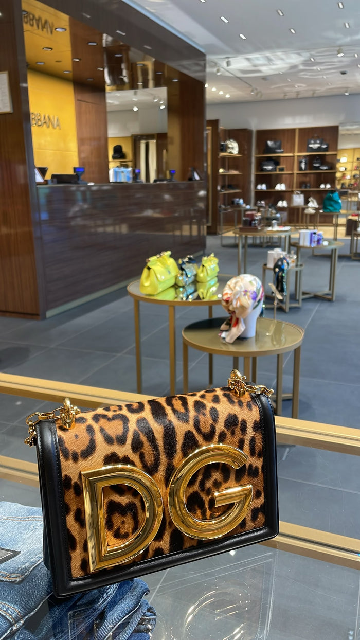 DG Logo Small Shoulder Bag in Leopard-Print Pony Hair