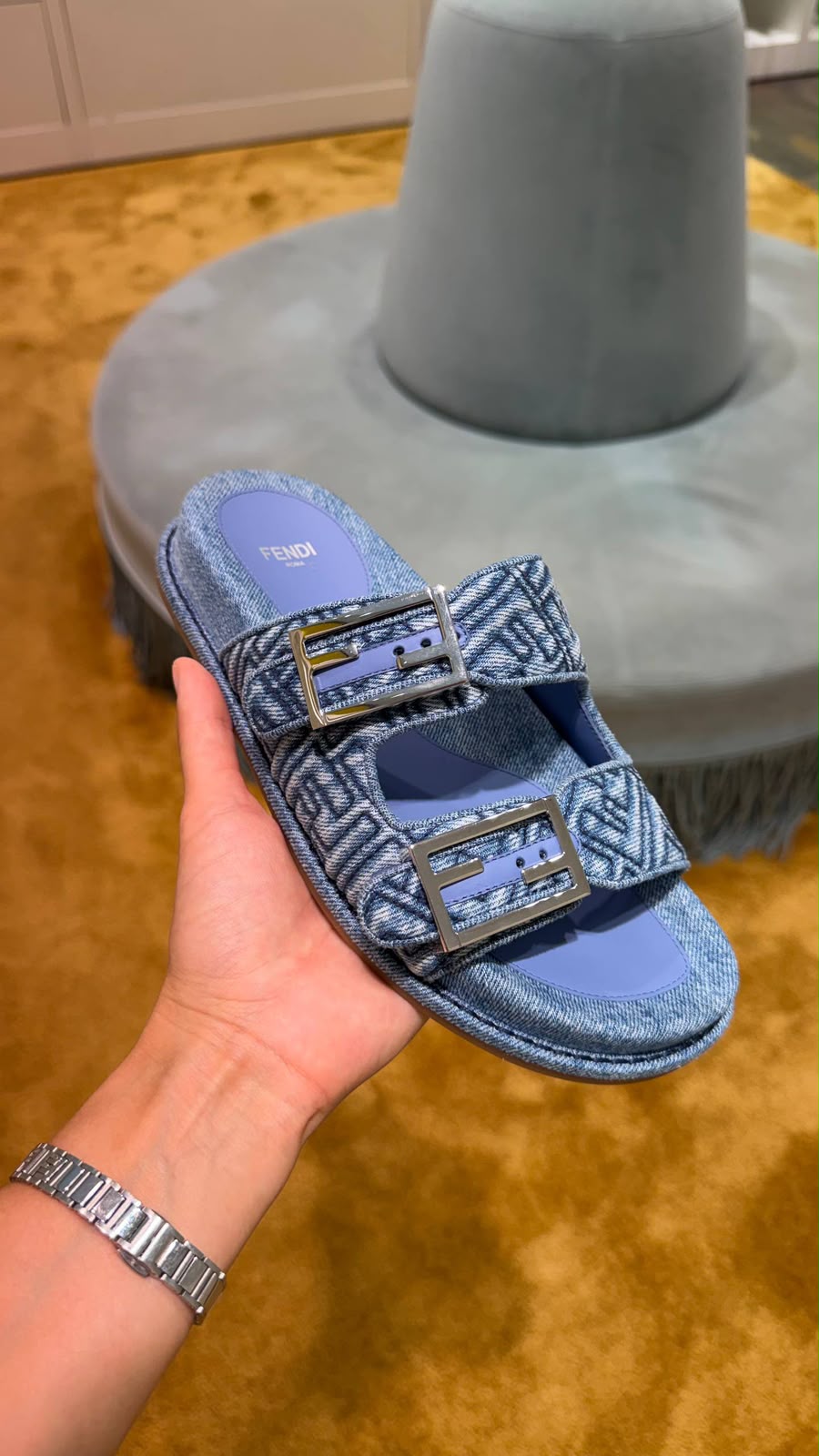 Buckle Slides in Denim