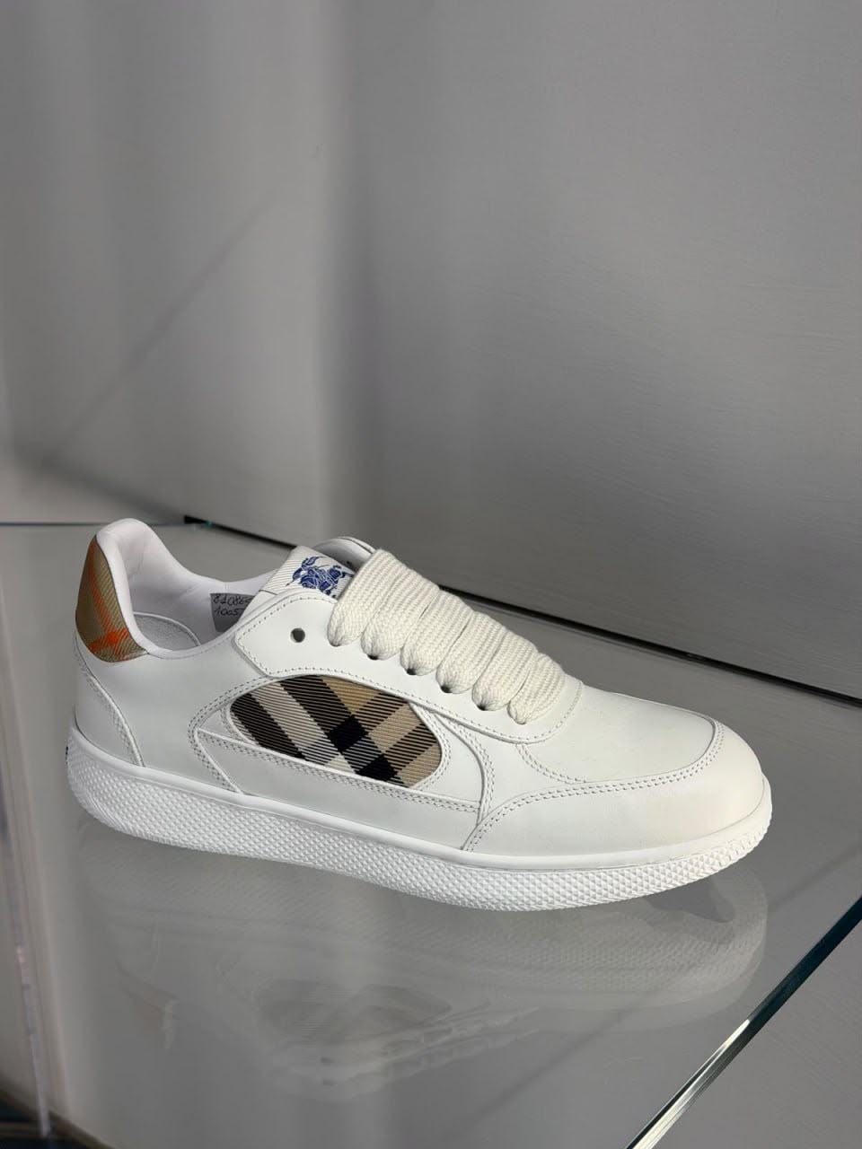 Check Detail Leather Sneakers