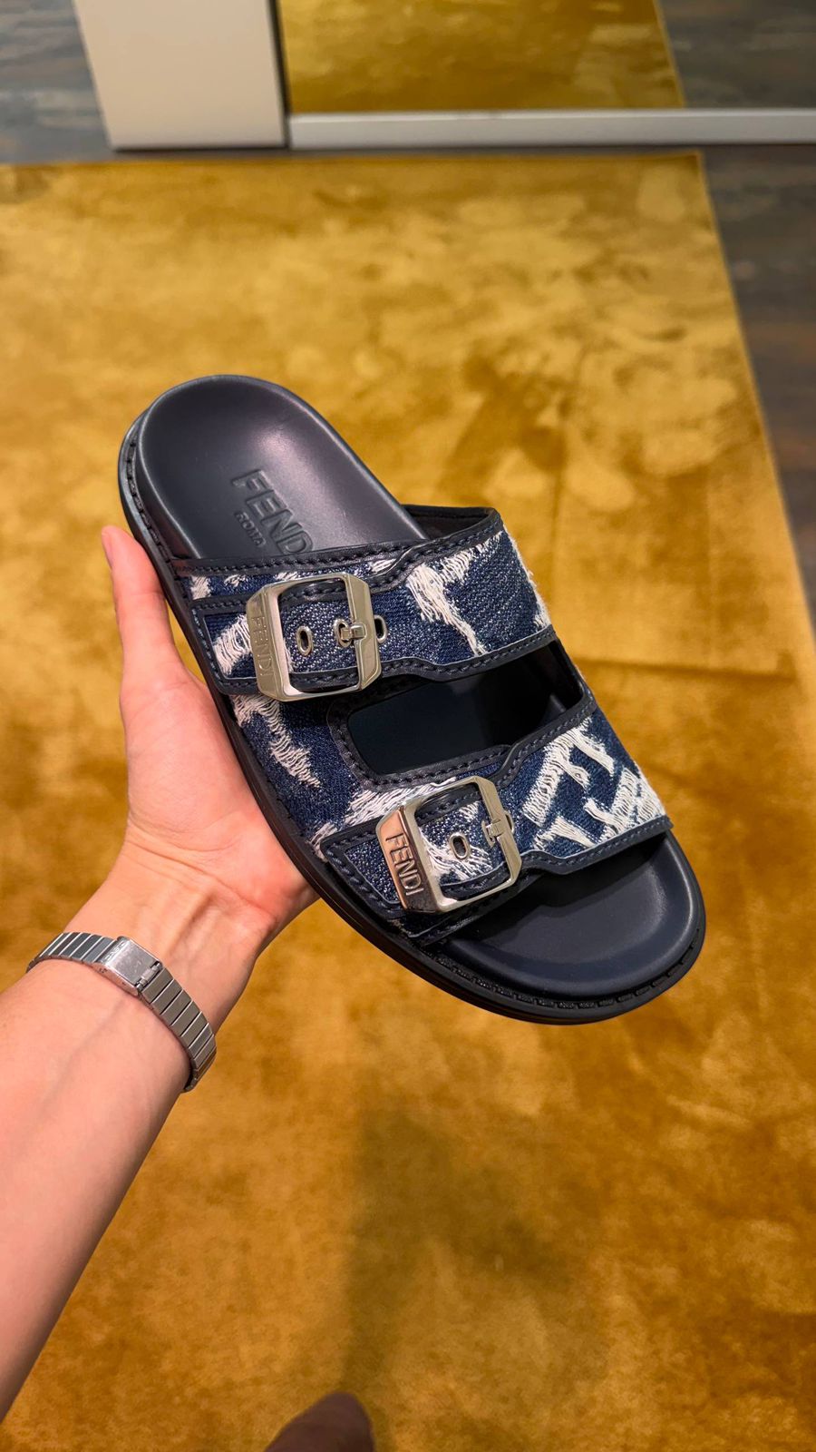 Denim Buckle Slides