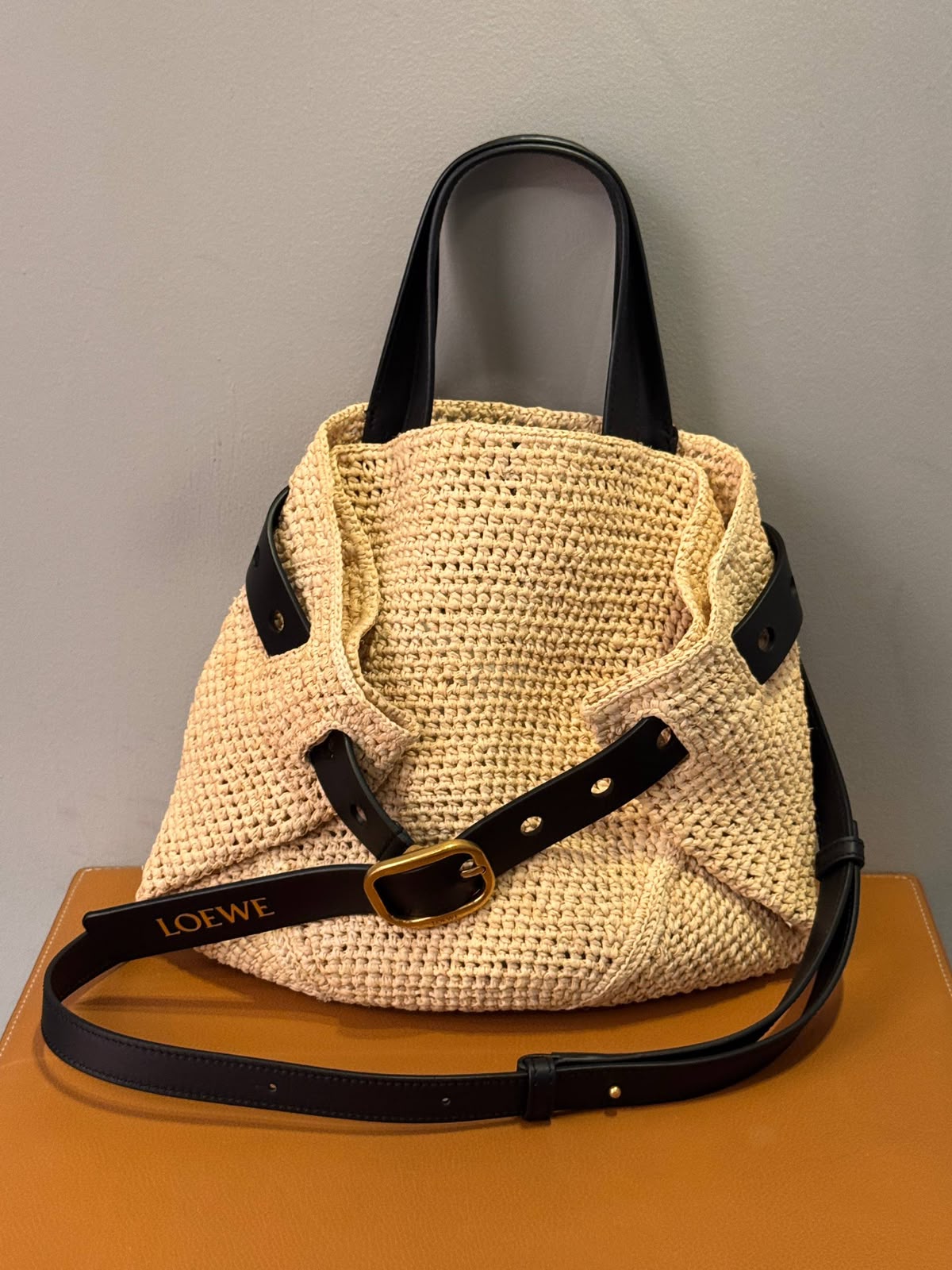 Hammock Hobo Bag in Raffia and Calfskin