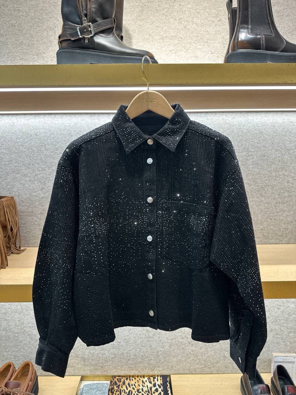 Rhinestone-embellished denim overshirt