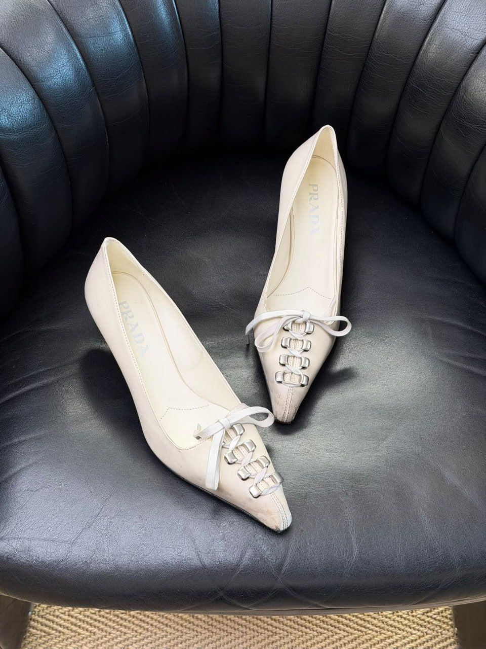 Brushed Leather Pumps with Laces