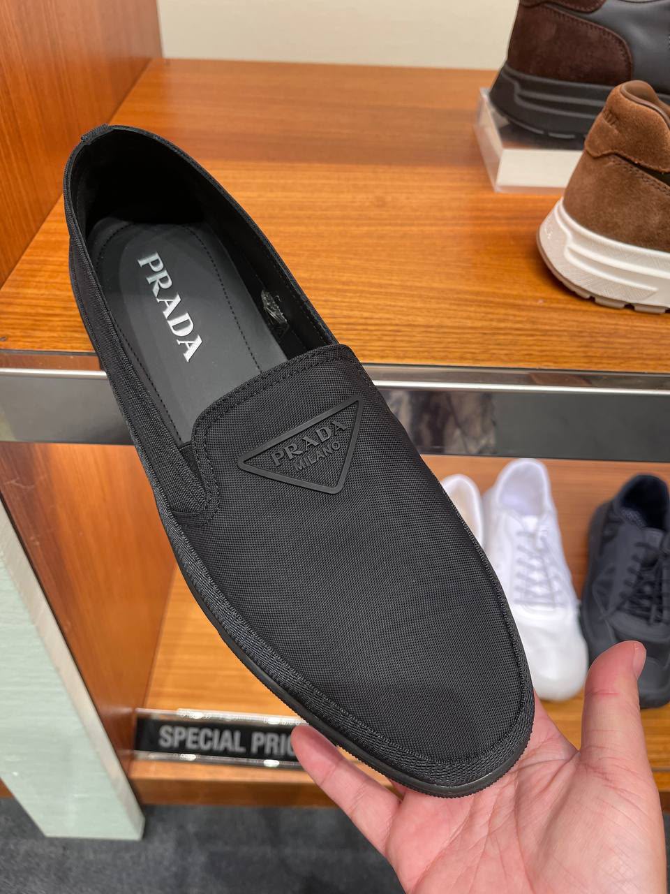Re-Nylon and Brushed Leather Loafers
