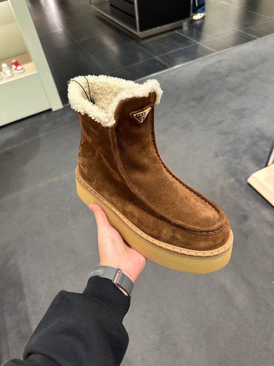 Suede shearling-lined ankle boots
