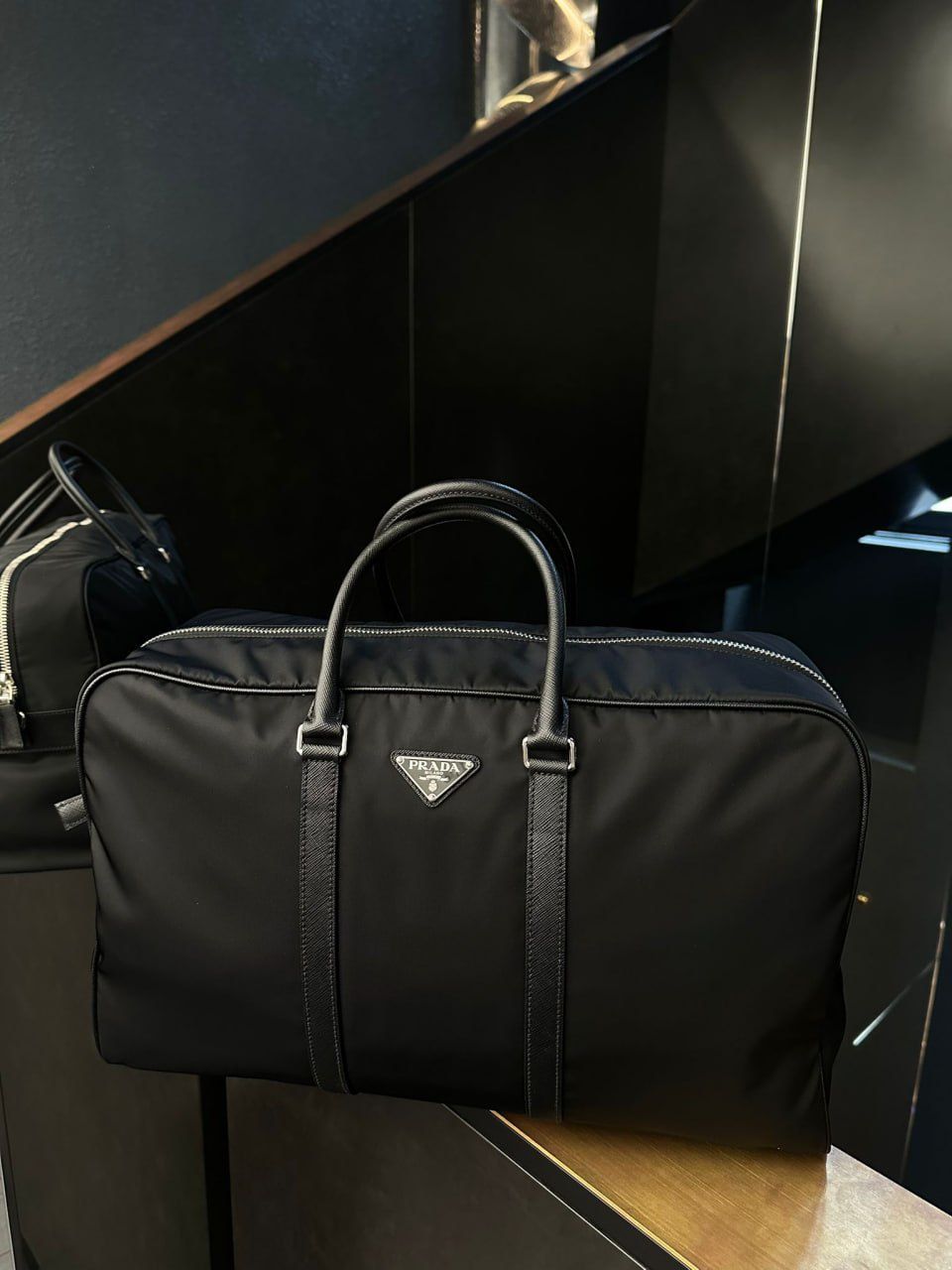 Re-Nylon and Saffiano leather travel bag
