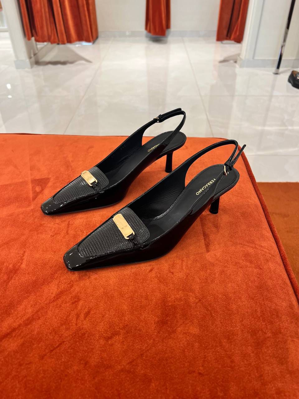 Ferragamo Slingback Pumps with Gancini Ornament