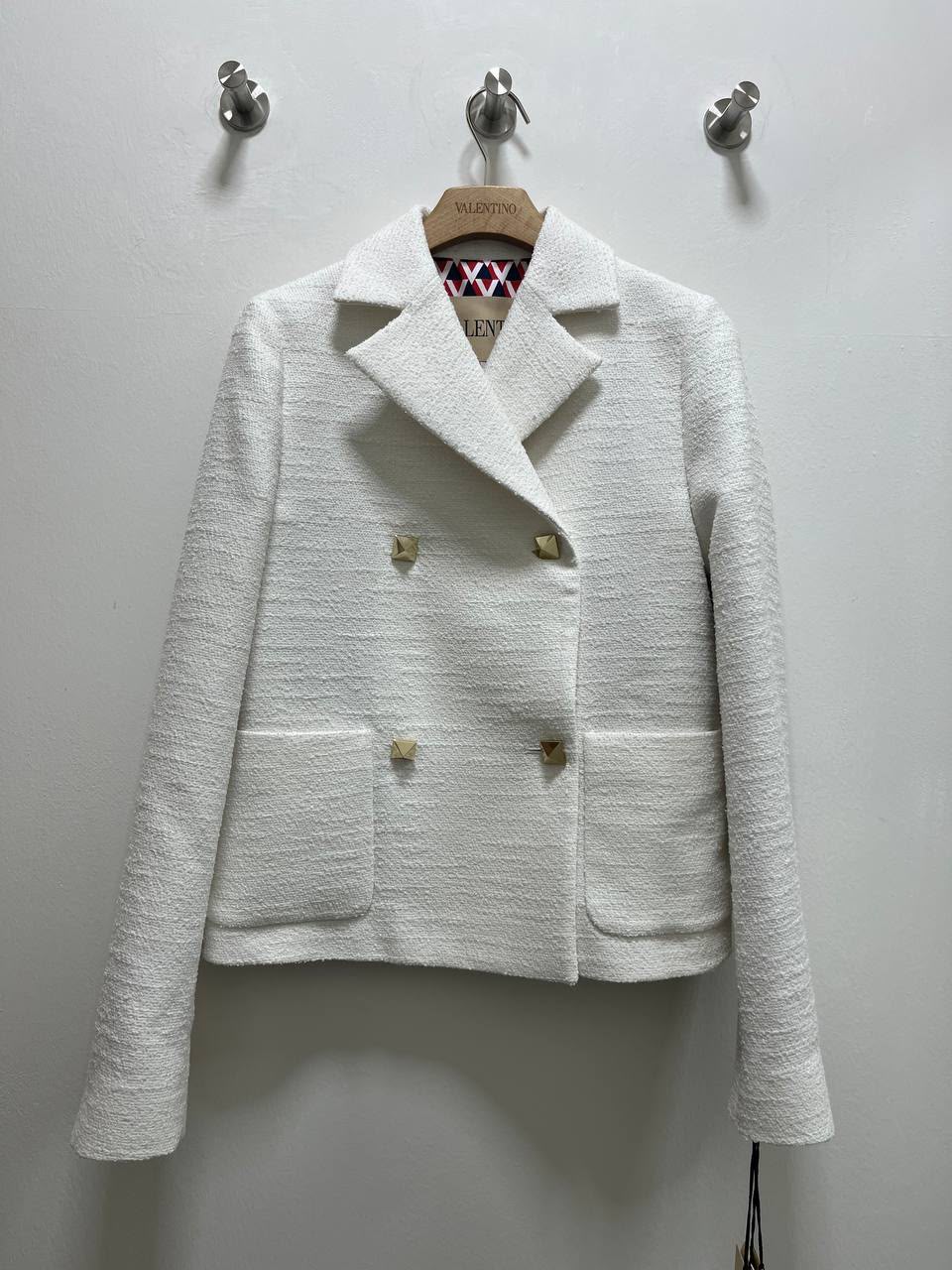 Double-breasted tweed jacket with Rockstud buttons