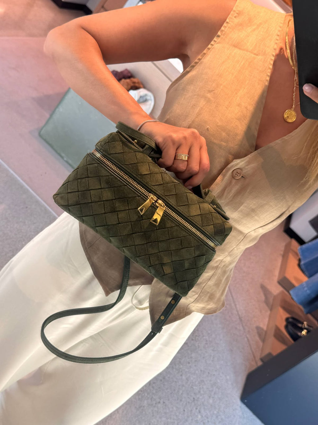 Small Intrecciato Suede Vanity Case