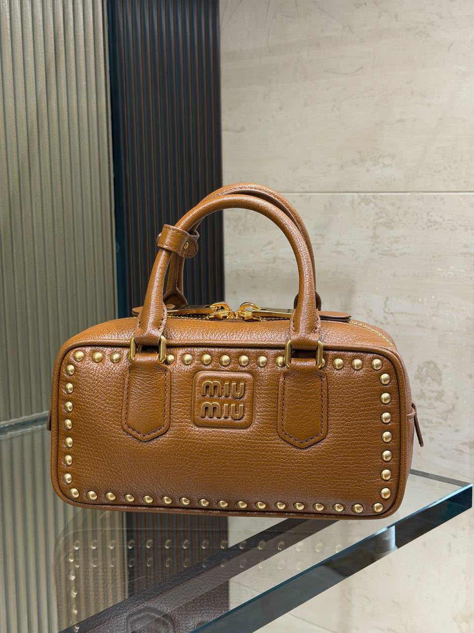 Studded Leather Bowling Bag