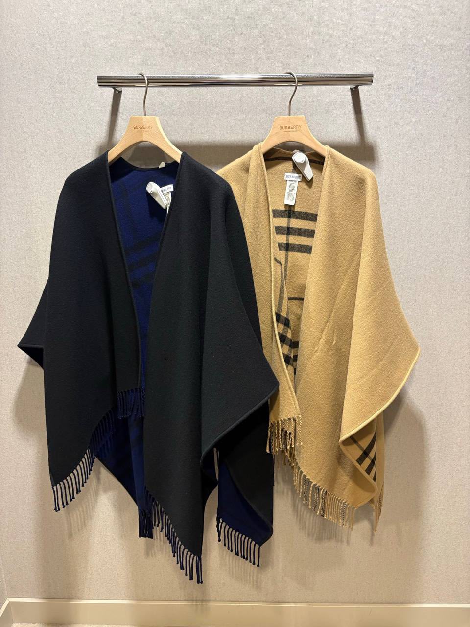 Reversible Check Wool Cashmere Cape