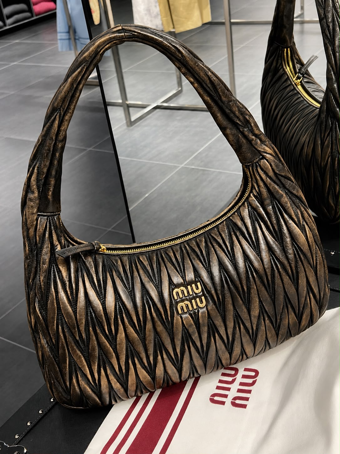 Miu Wander Matelassé Nappa Leather Mini Hobo Bag