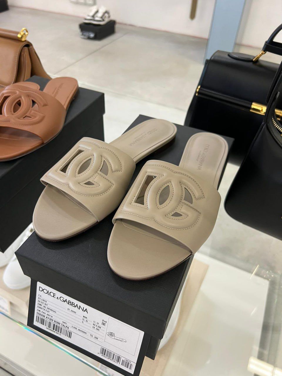 DG Cut-Out Flat Sandals in Calfskin