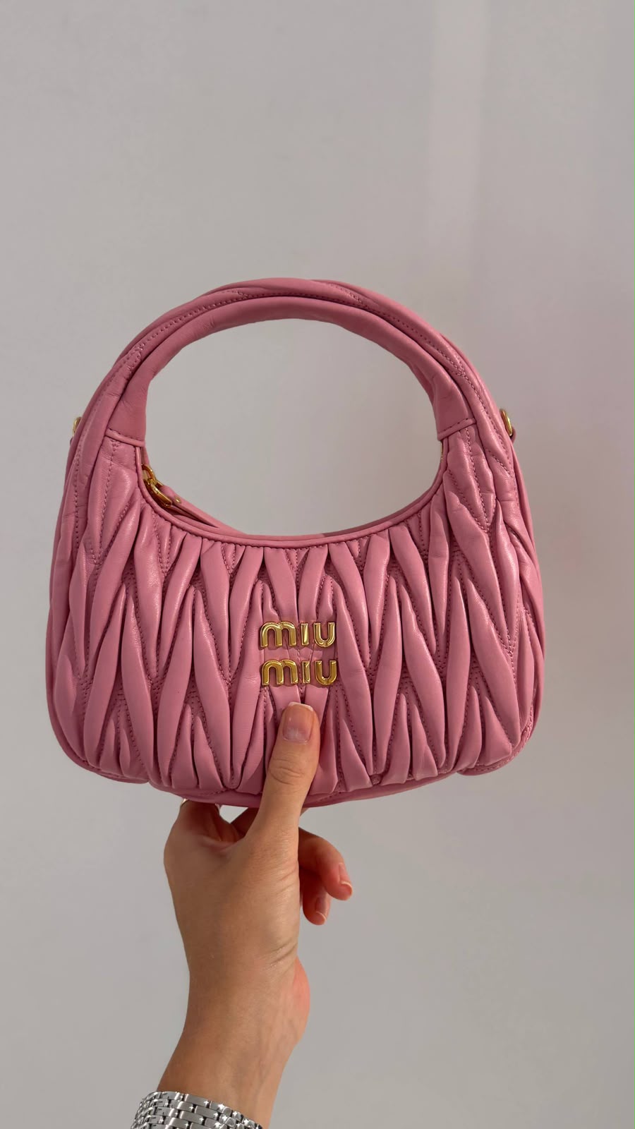 Miu Wander Matelassé Nappa Leather Mini Hobo Bag