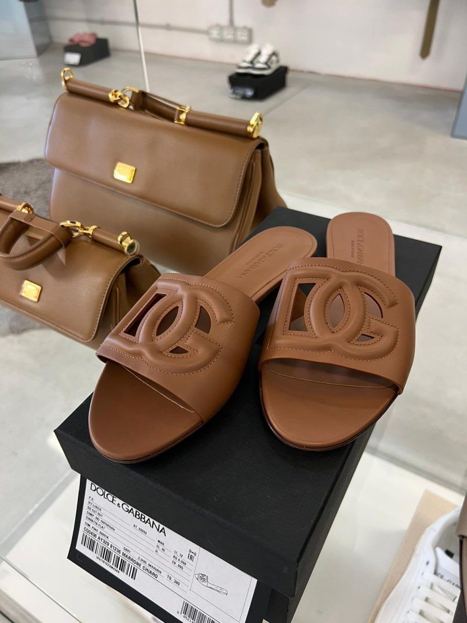 DG Cut-Out Flat Sandals in Calfskin