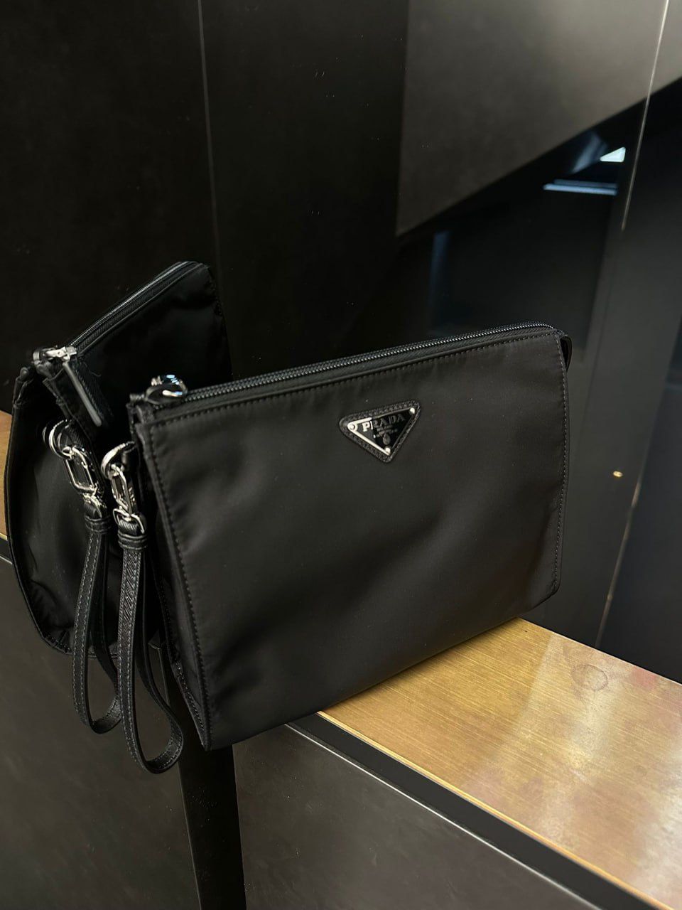Re-Nylon and Saffiano leather pouch