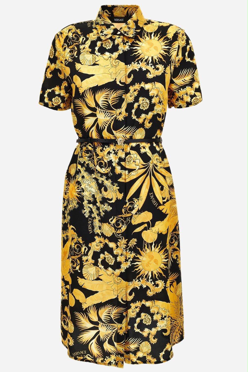 Barocco Print Ruched Midi Dress
