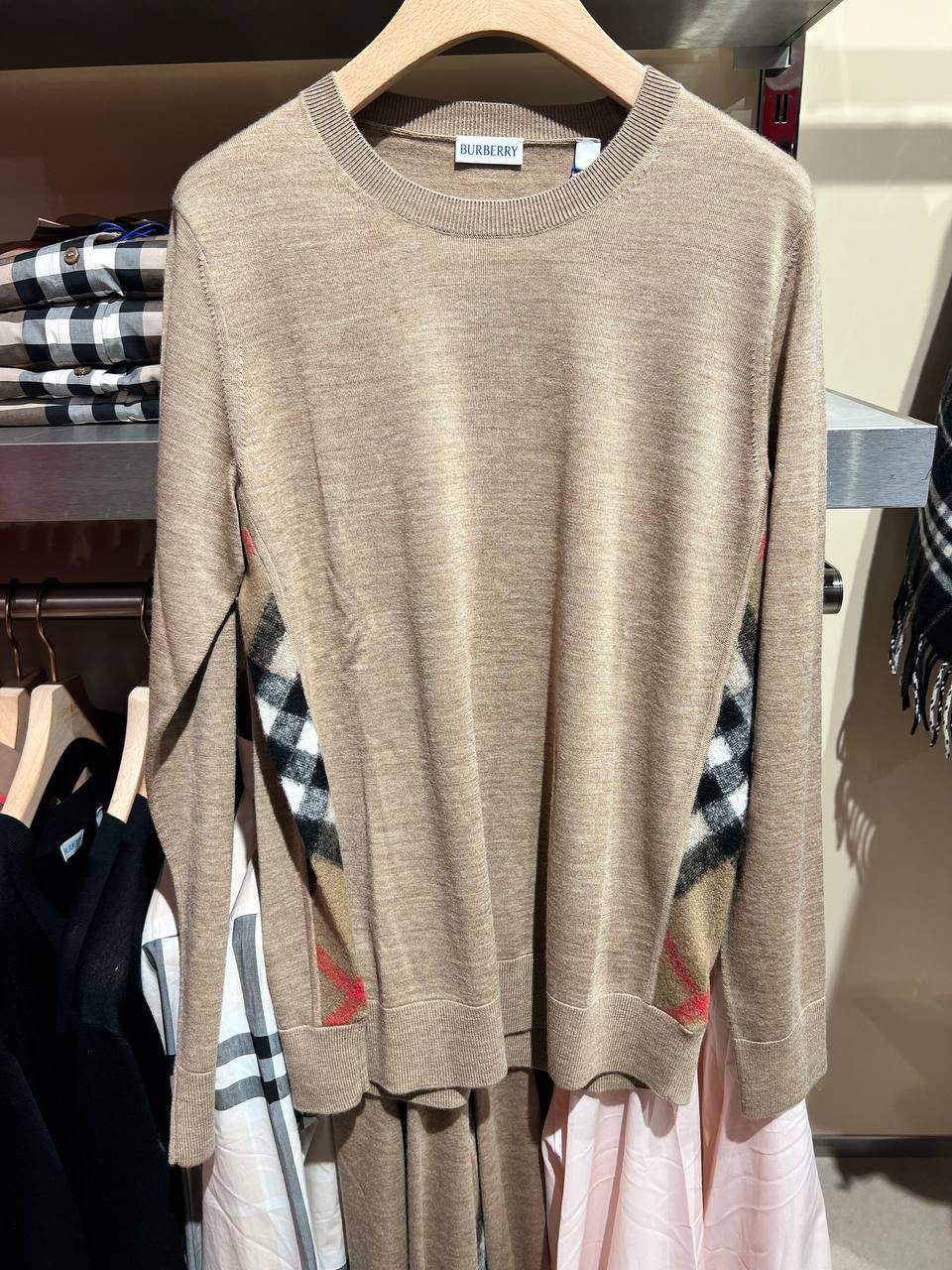 Check Panel Merino Wool Sweater