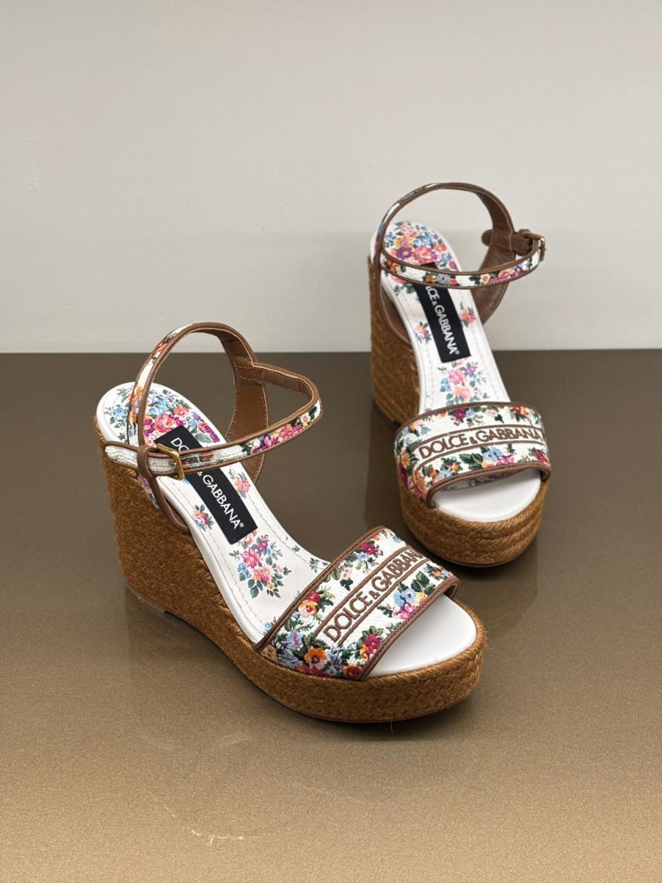 Floral Print Espadrille Wedge Sandals