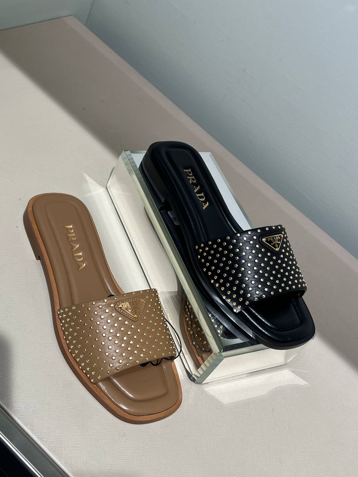 Prada Studded Leather Slides