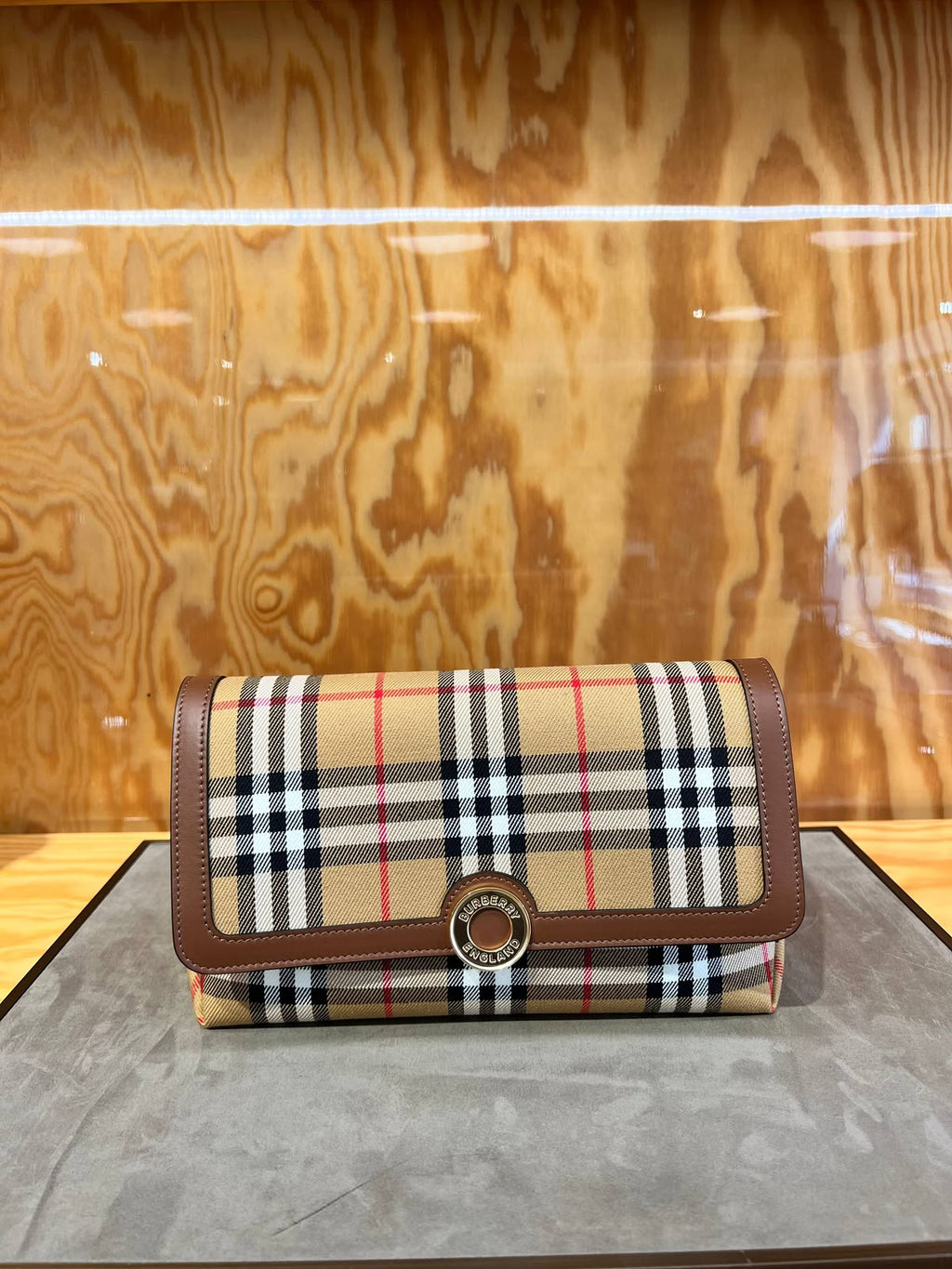 Check and Leather Clutch