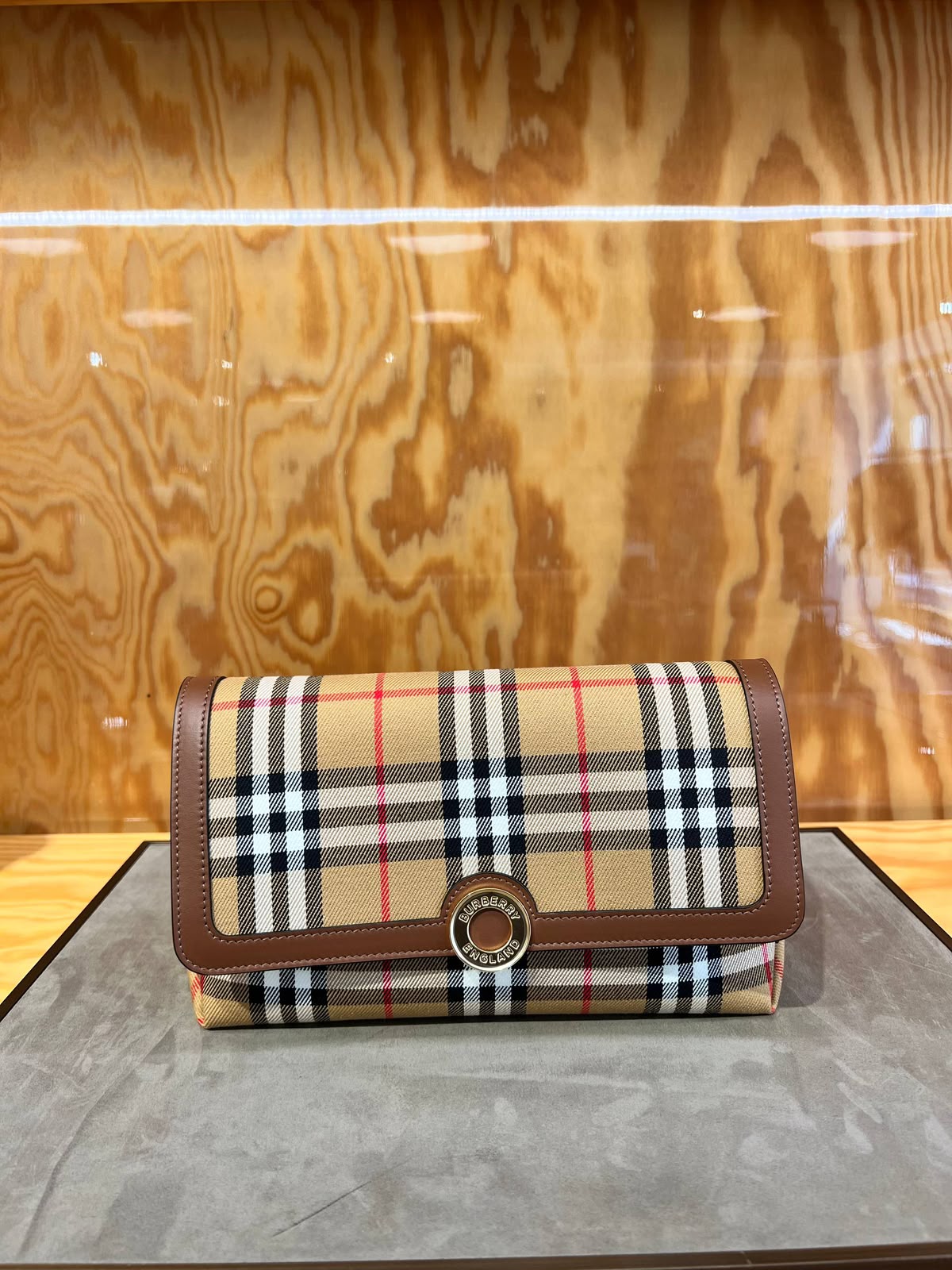 Check and Leather Clutch