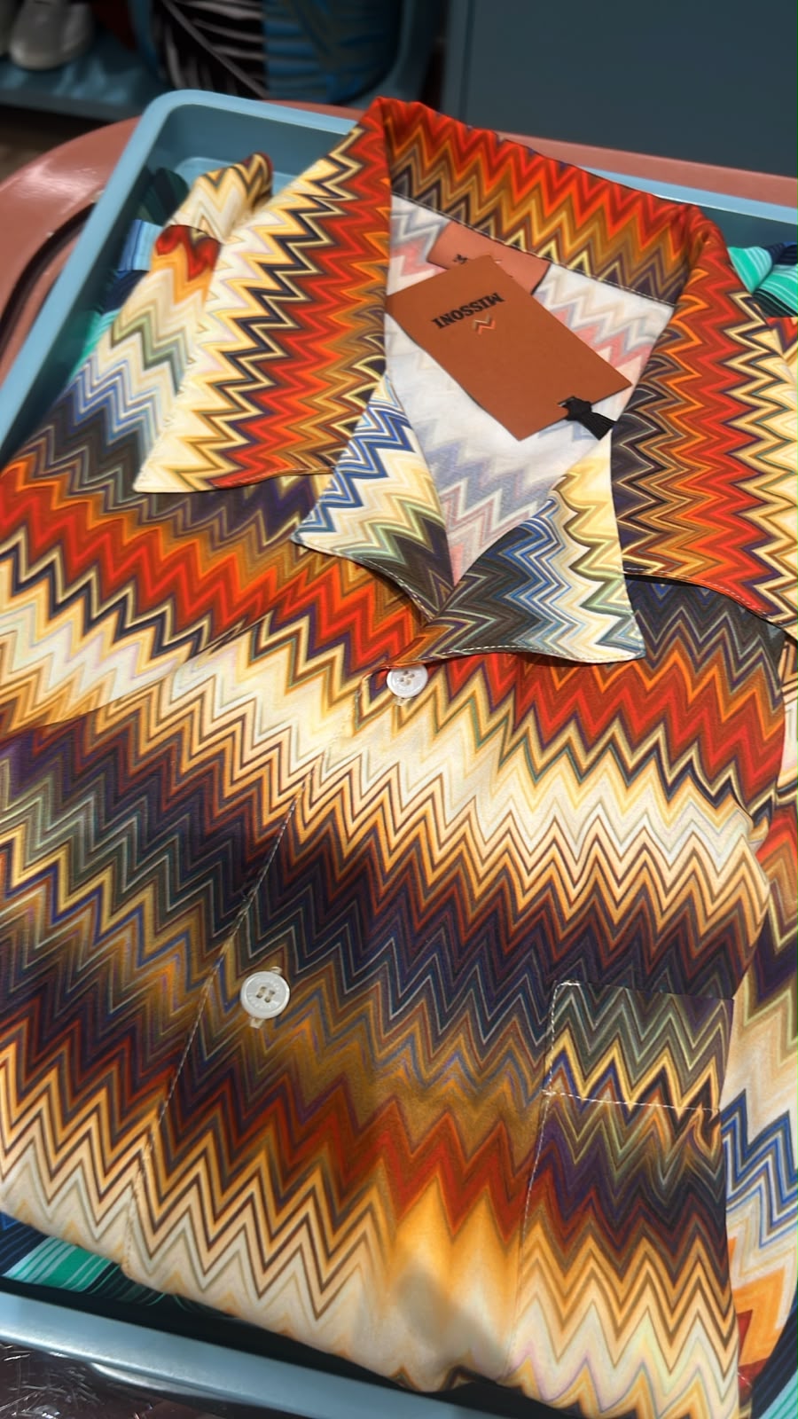 Zigzag Print Camp Collar Shirt