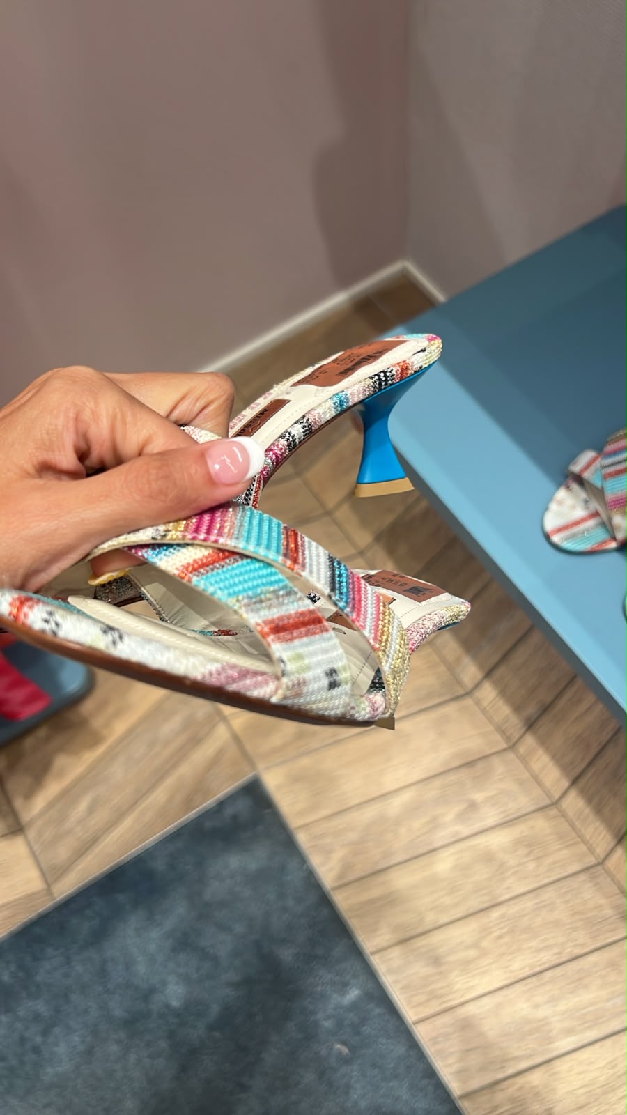 Multi-Colored Fabric Kitten Heel Sandals