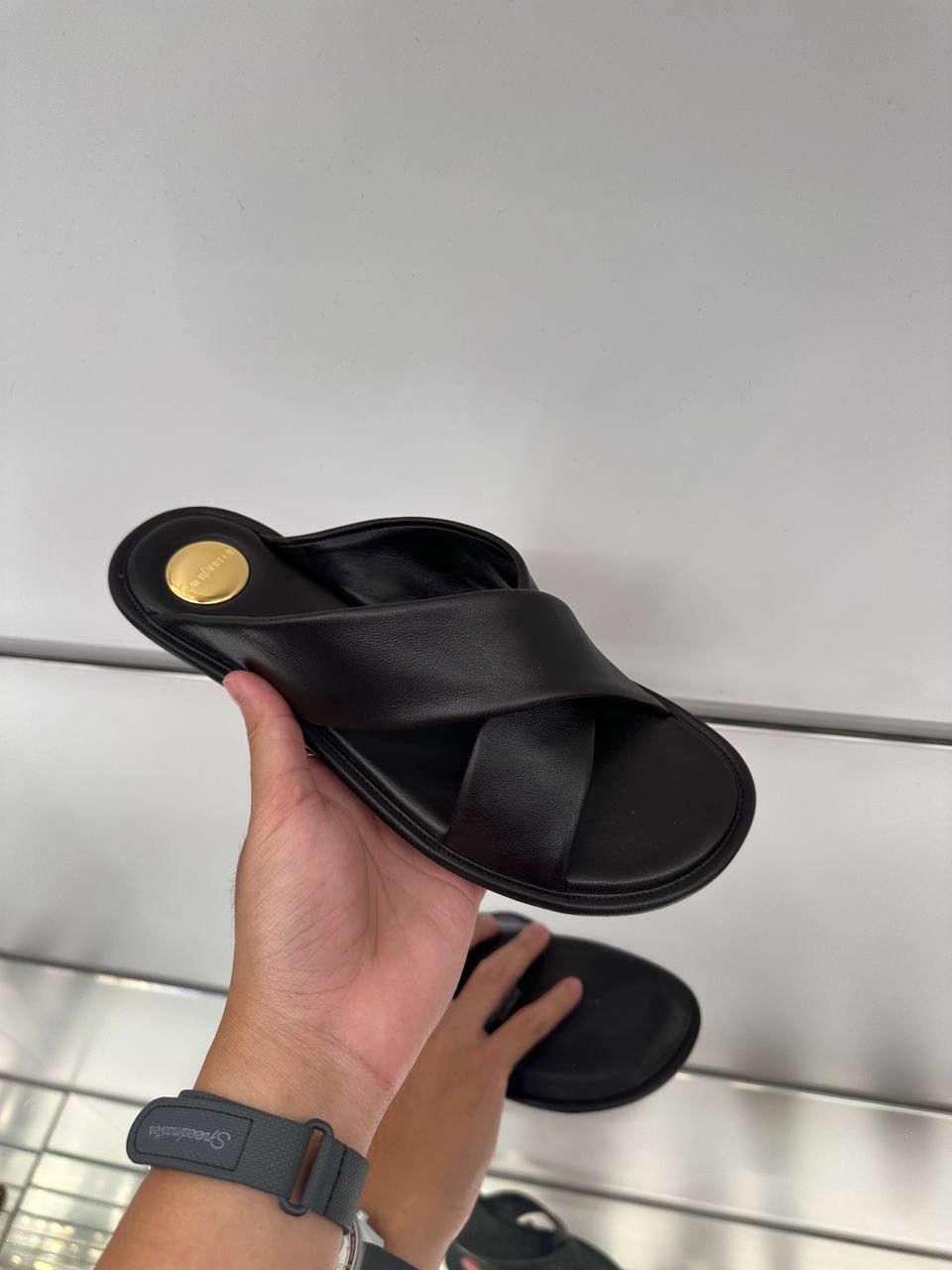 Crisscross Leather Slides