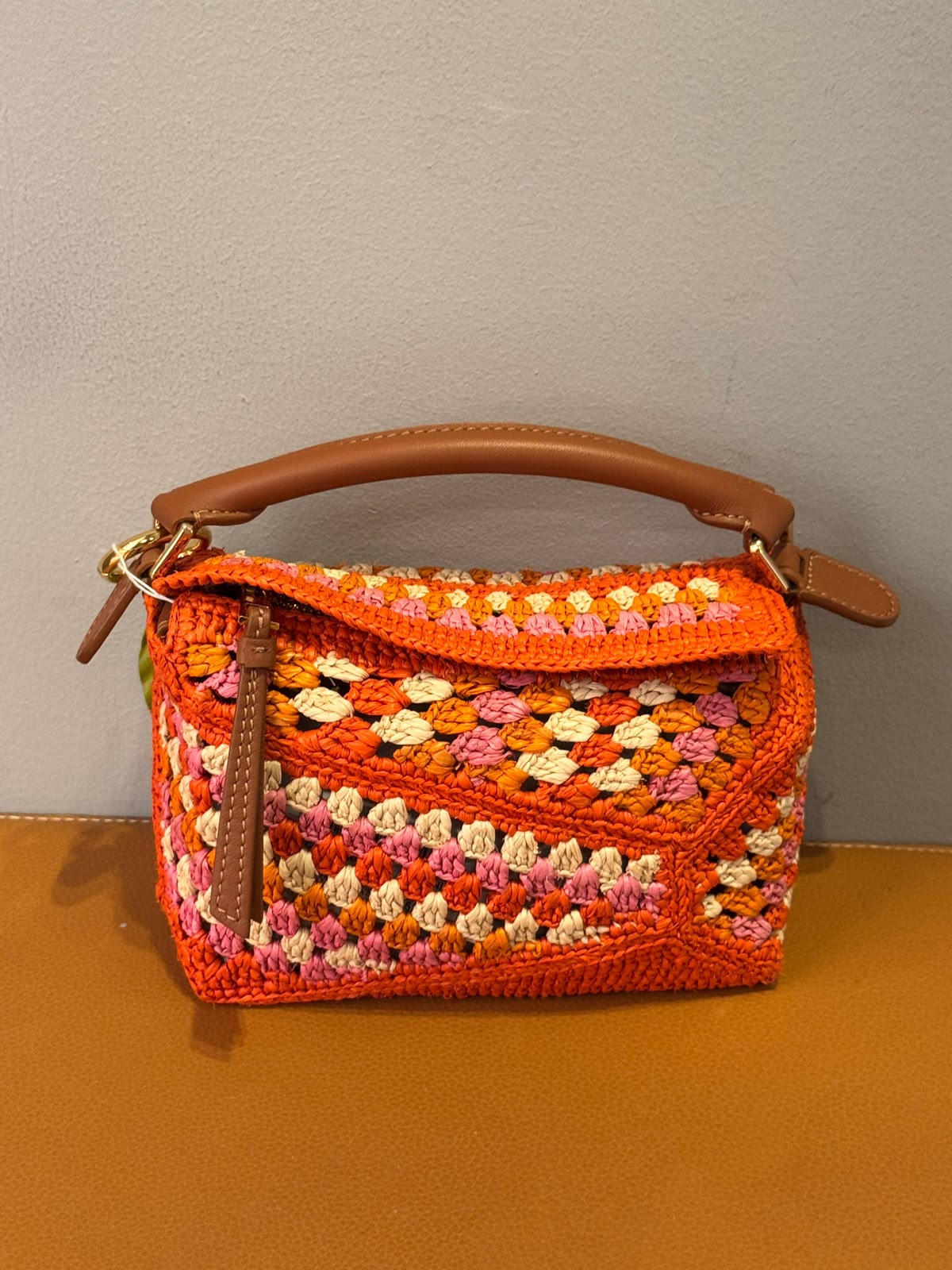 Puzzle Bag Small in Raffia and Calfskin