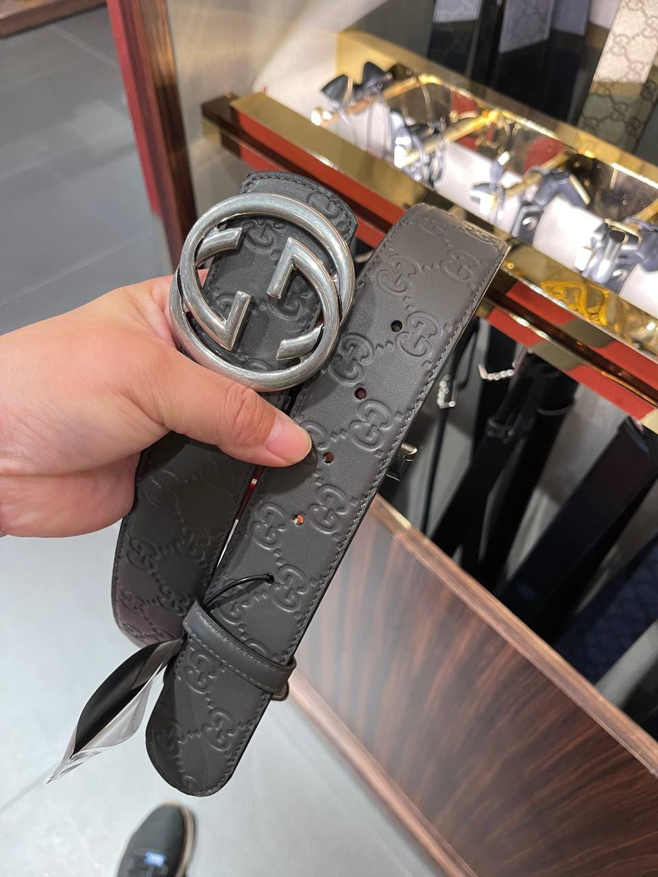 Interlocking G Embossed Leather Belt