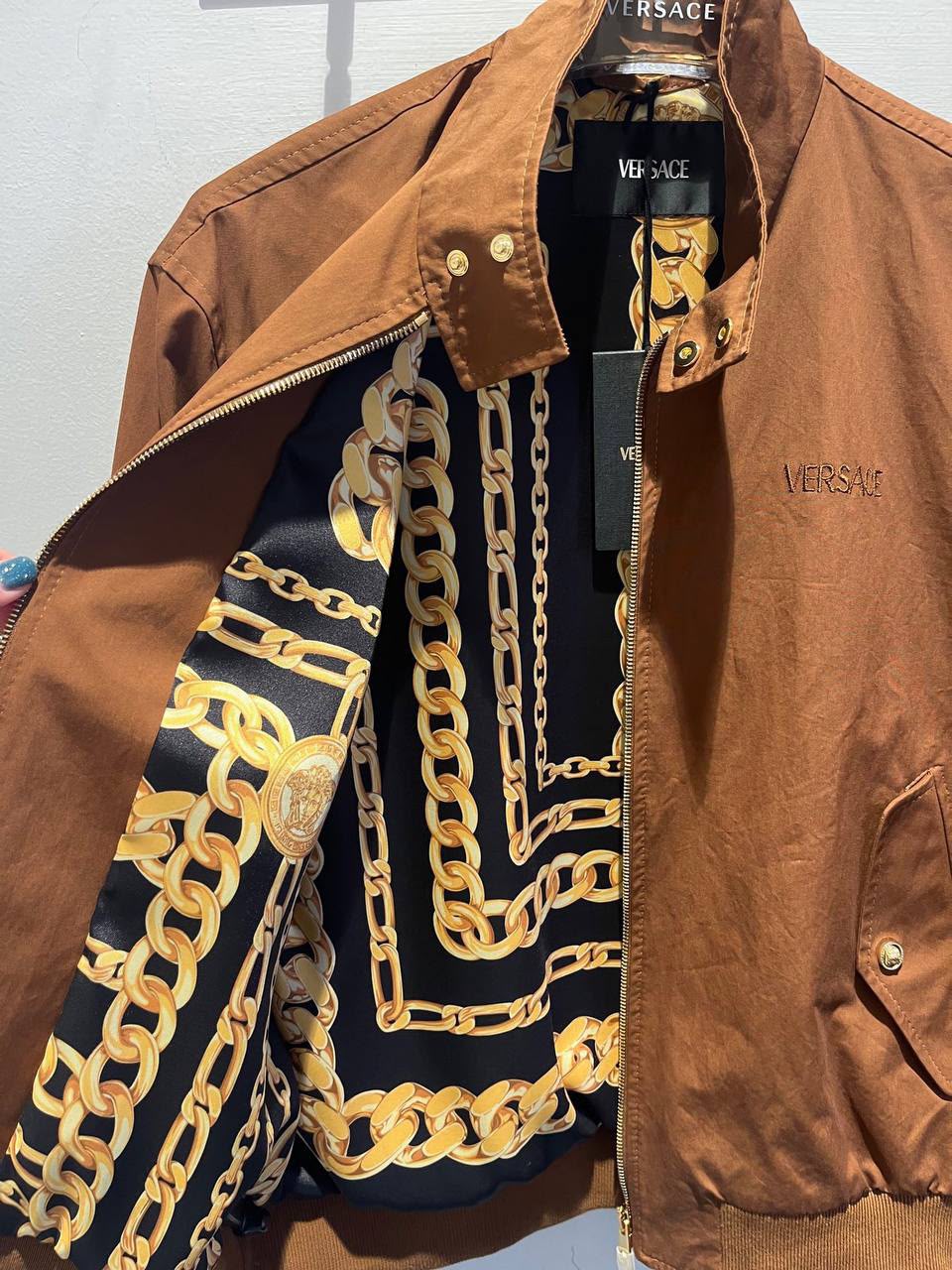 Chain Print Lined Bomber Jacket