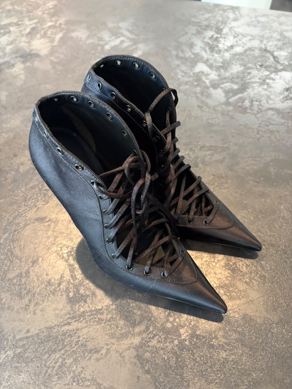 Lace-up Satin Ankle Boots