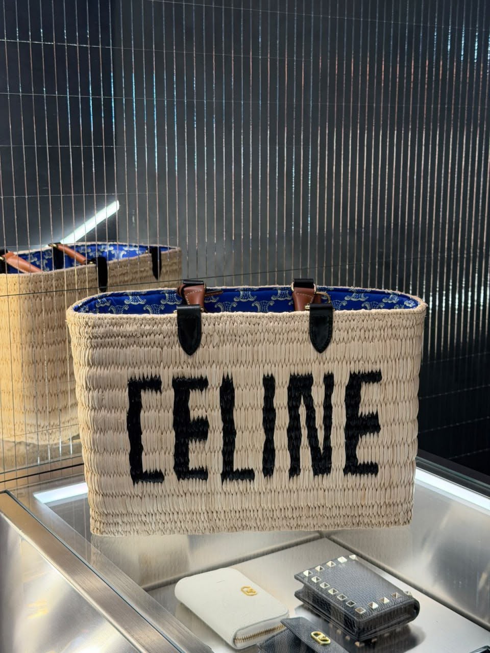 Large Basket in Raffia and Calfskin