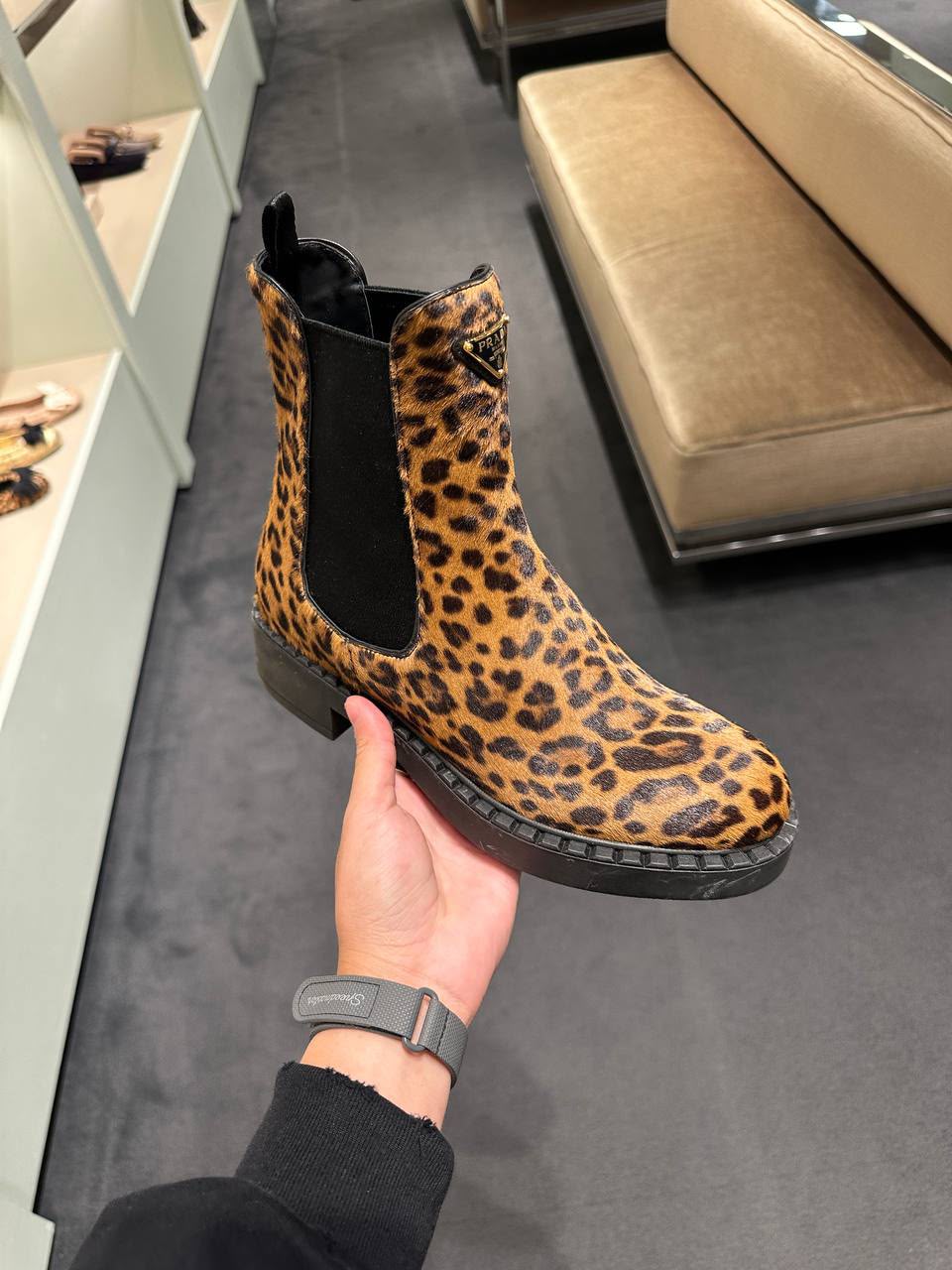 Leopard-Print Hair Calf Chelsea Boots