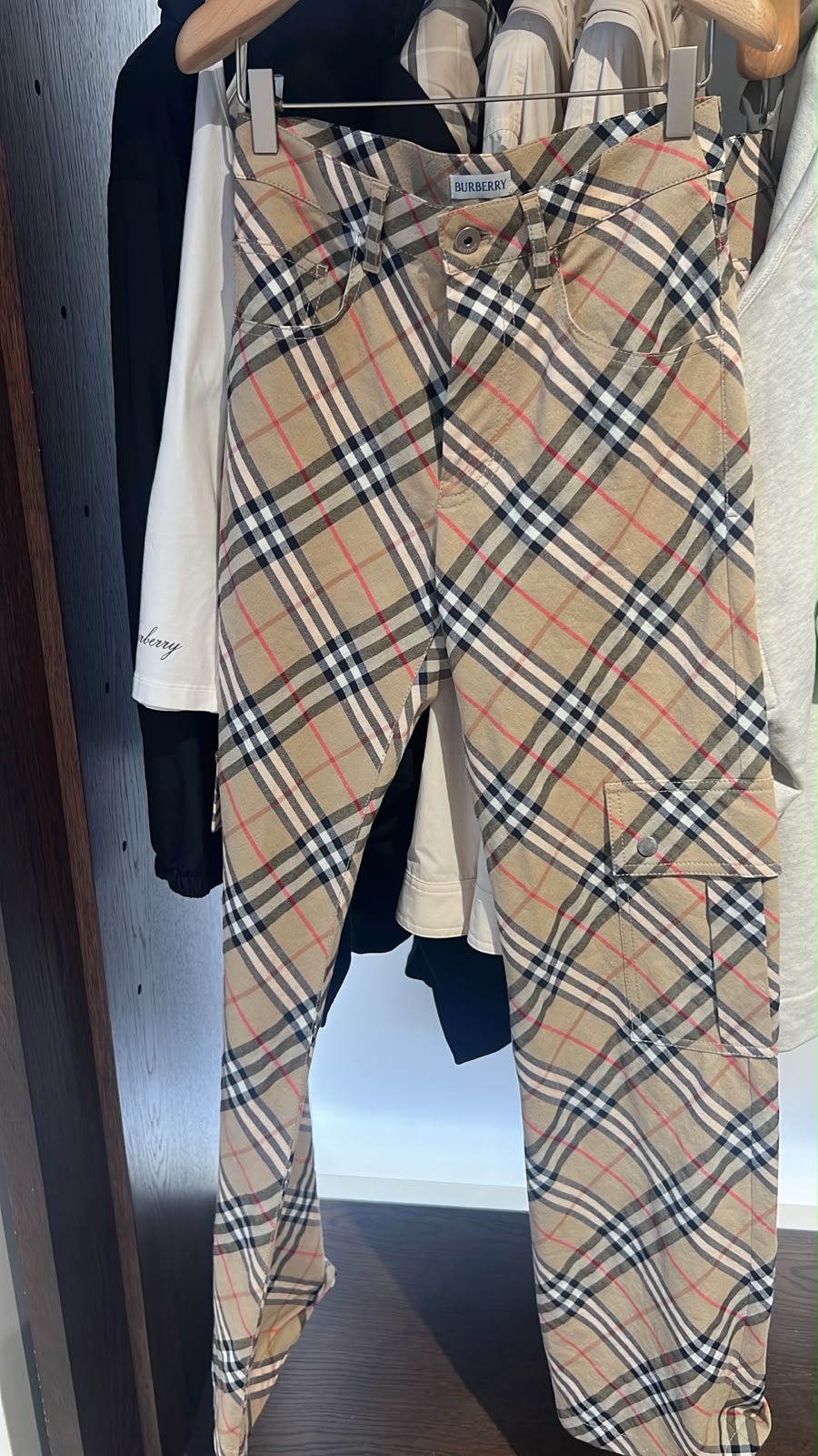 Vintage Check Cotton Cargo Trousers