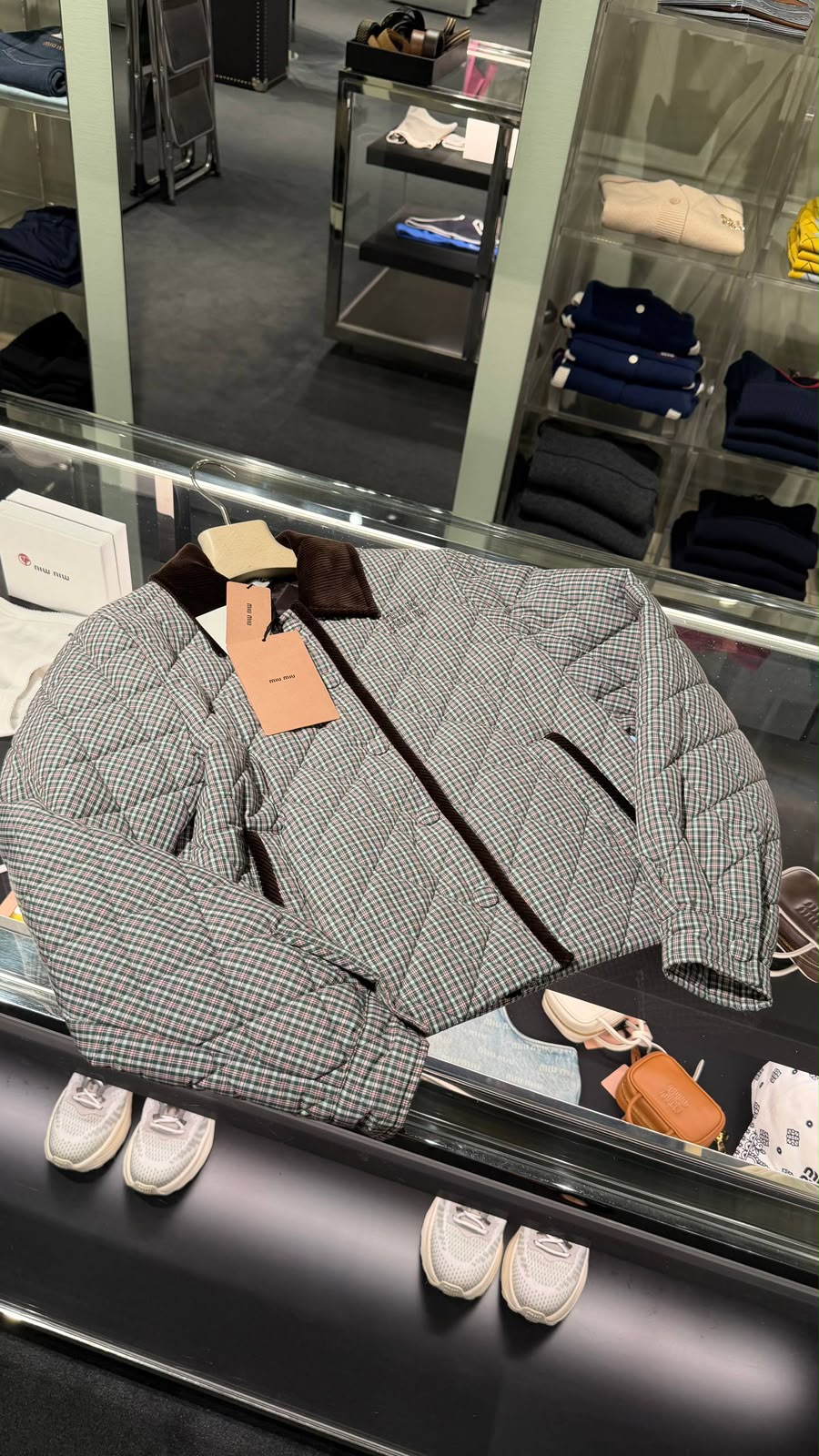 Quilted Tartan Jacket with Corduroy Collar