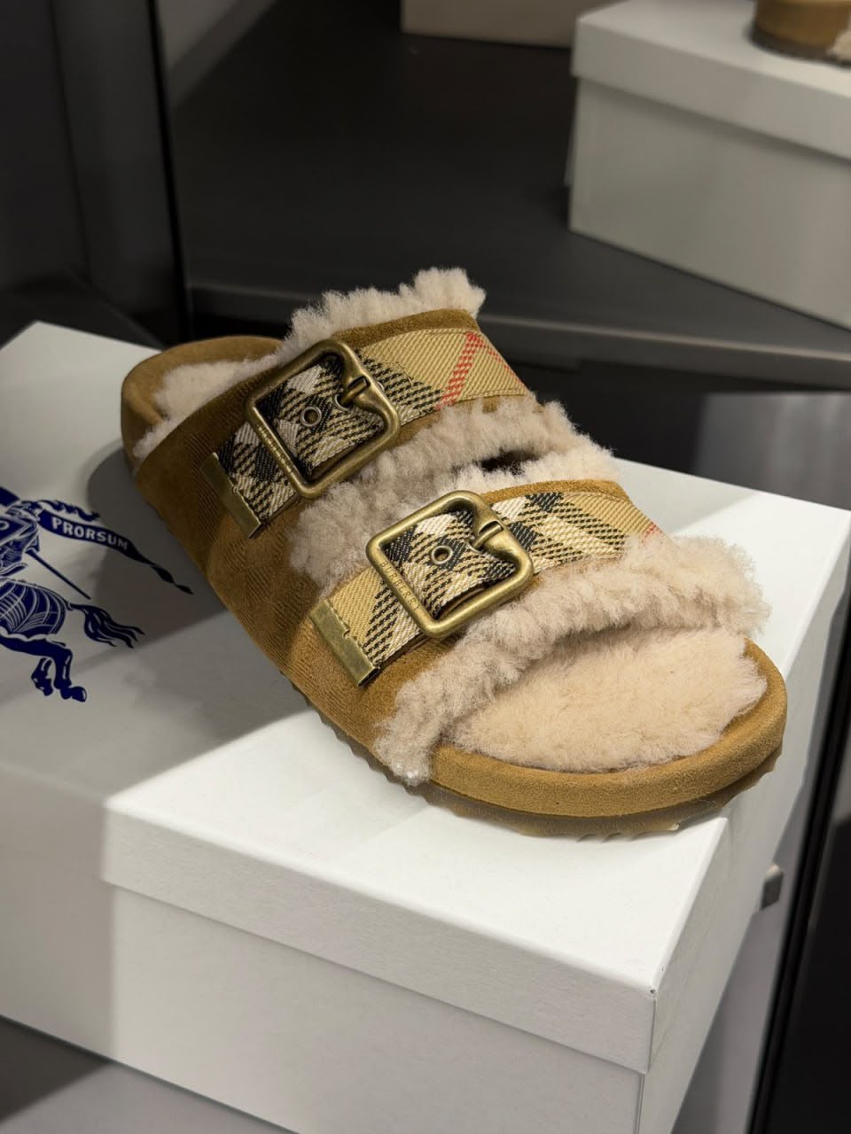 Embossed Check Suede Clogs