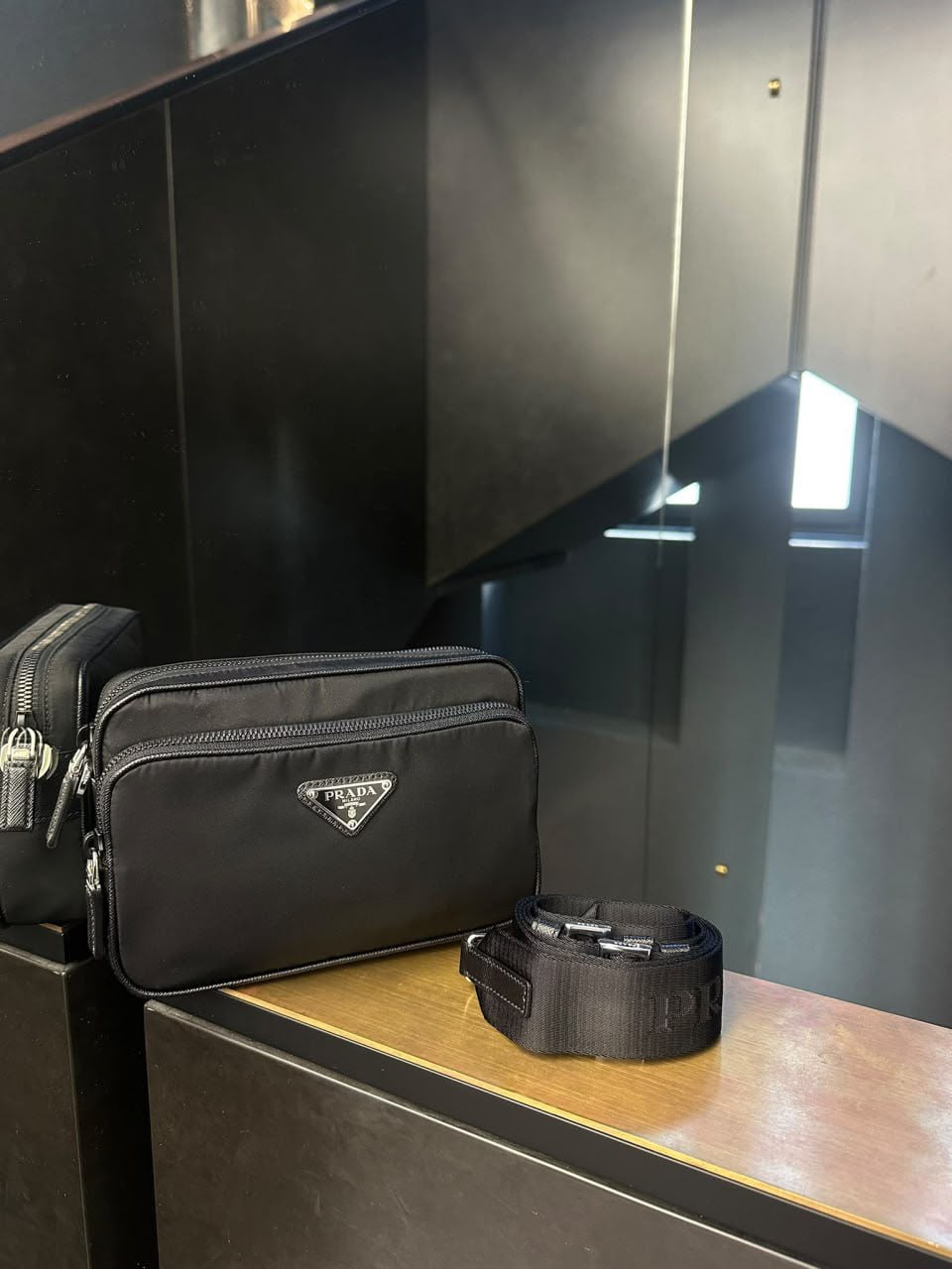 Re-Nylon and Saffiano leather shoulder bag