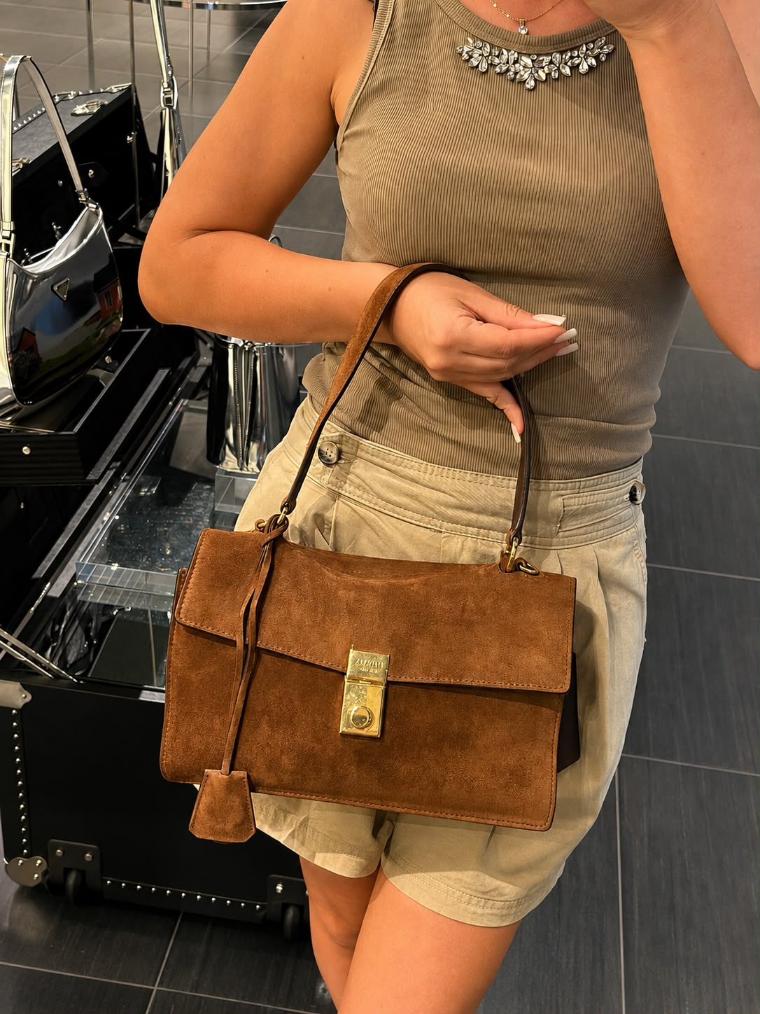 Suede Top Handle Bag
