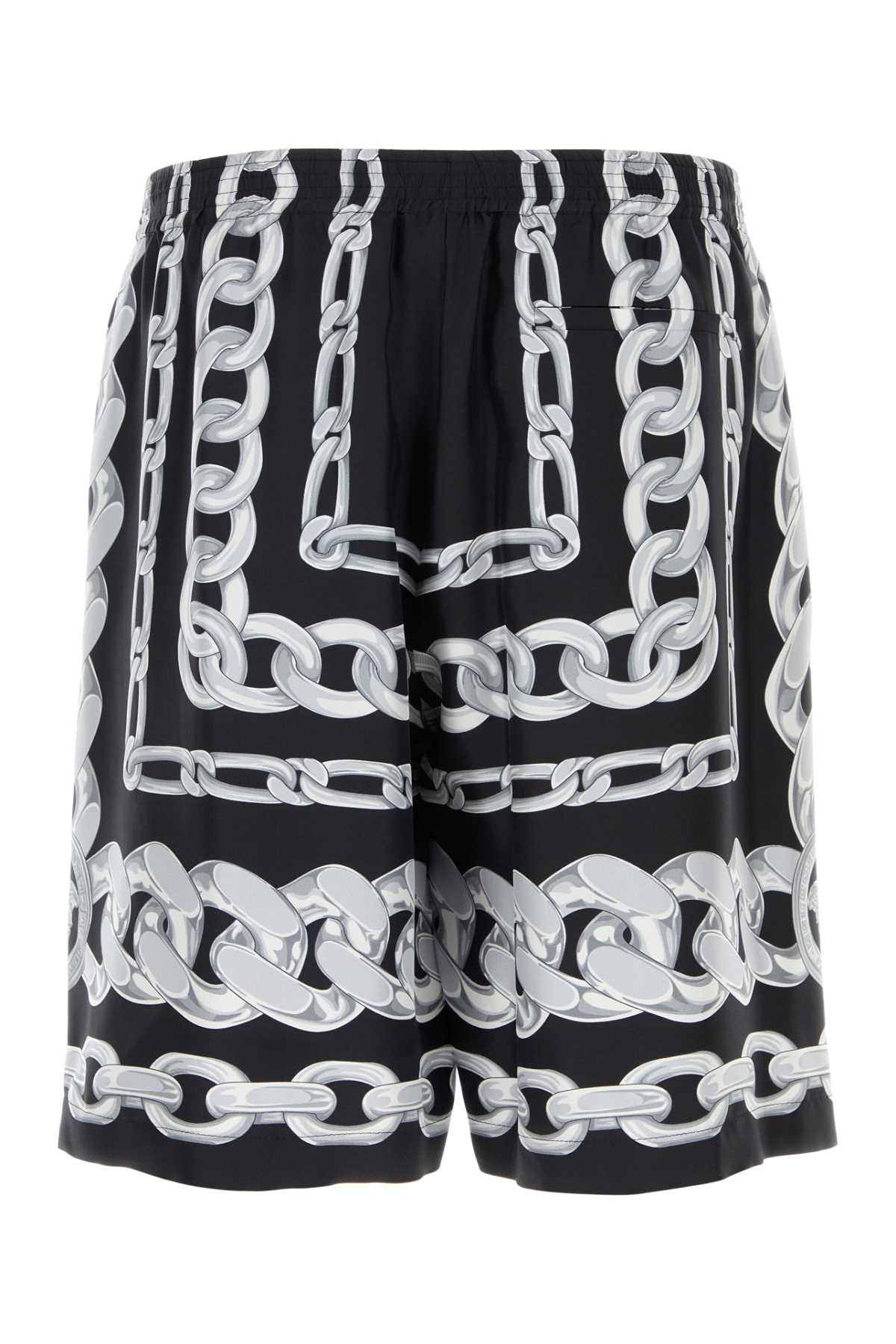 VERSACE SHORTS MEDUSA CHAINS PRINT SILK TWILL