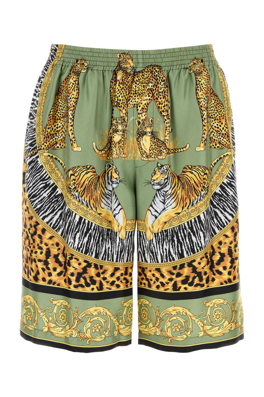 VERSACE SHORTS WILD CATS PRINT SILK TWILL